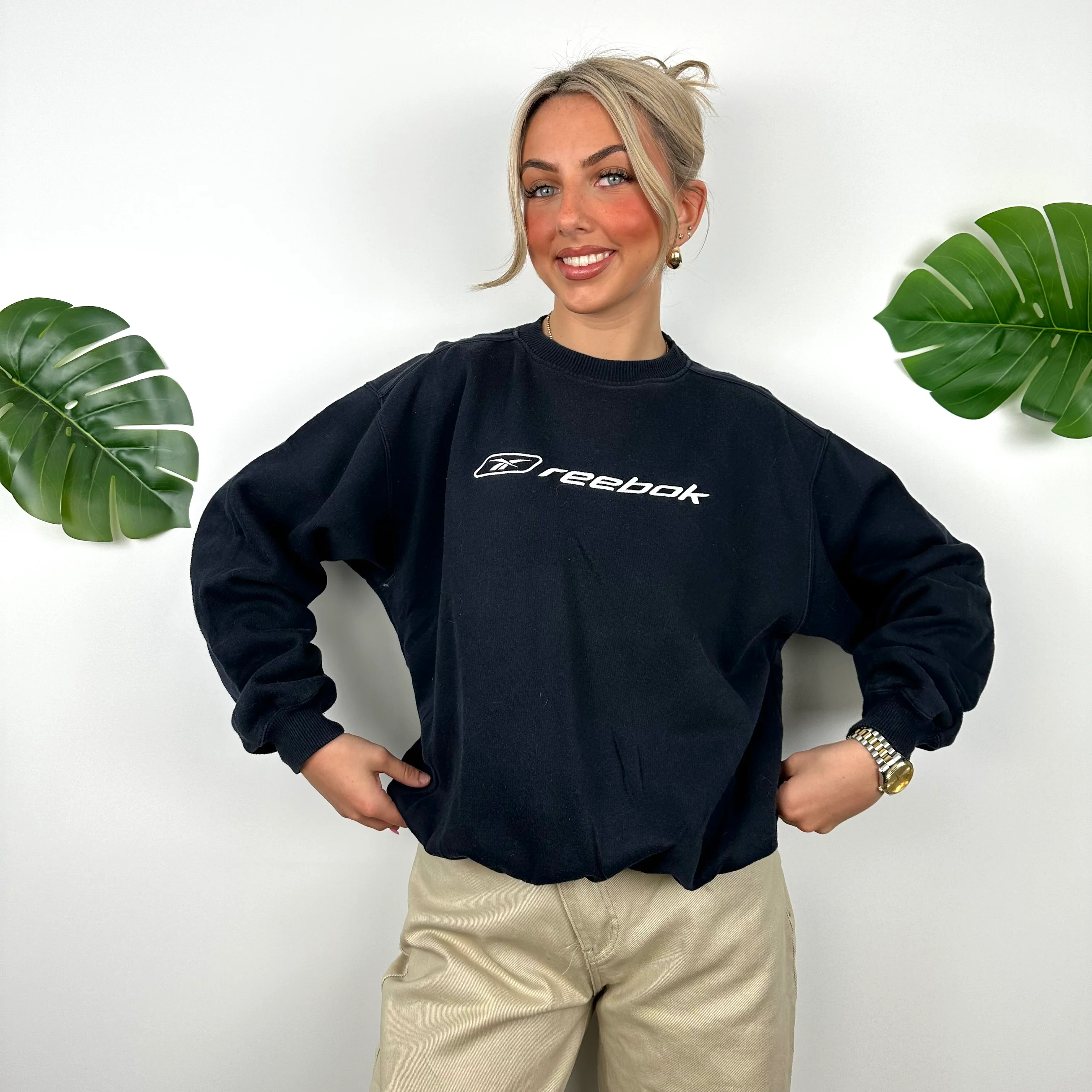 Reebok Navy Embroidered Spell Out Sweatshirt (S) - Image 4