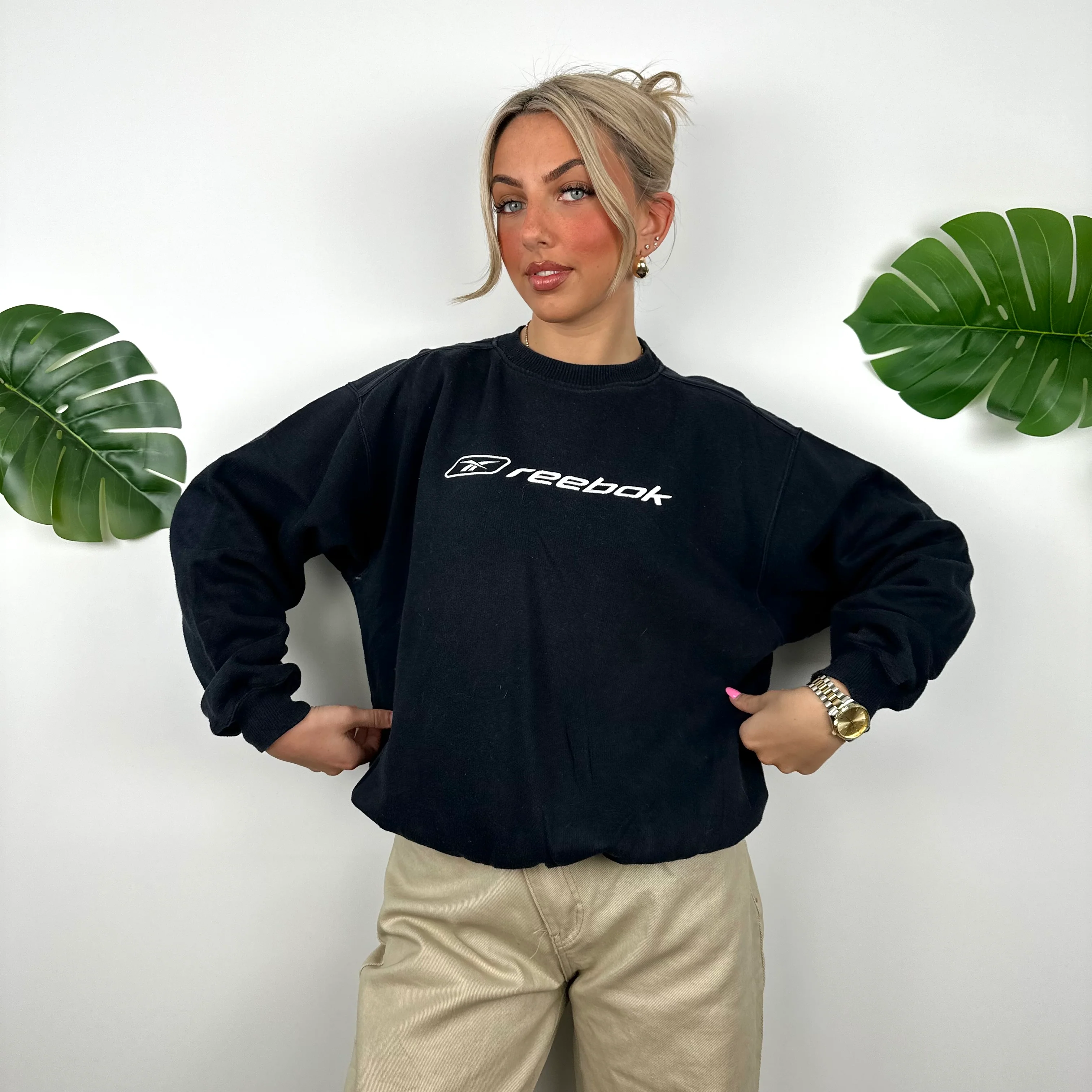 Reebok Navy Embroidered Spell Out Sweatshirt (S) - Image 6