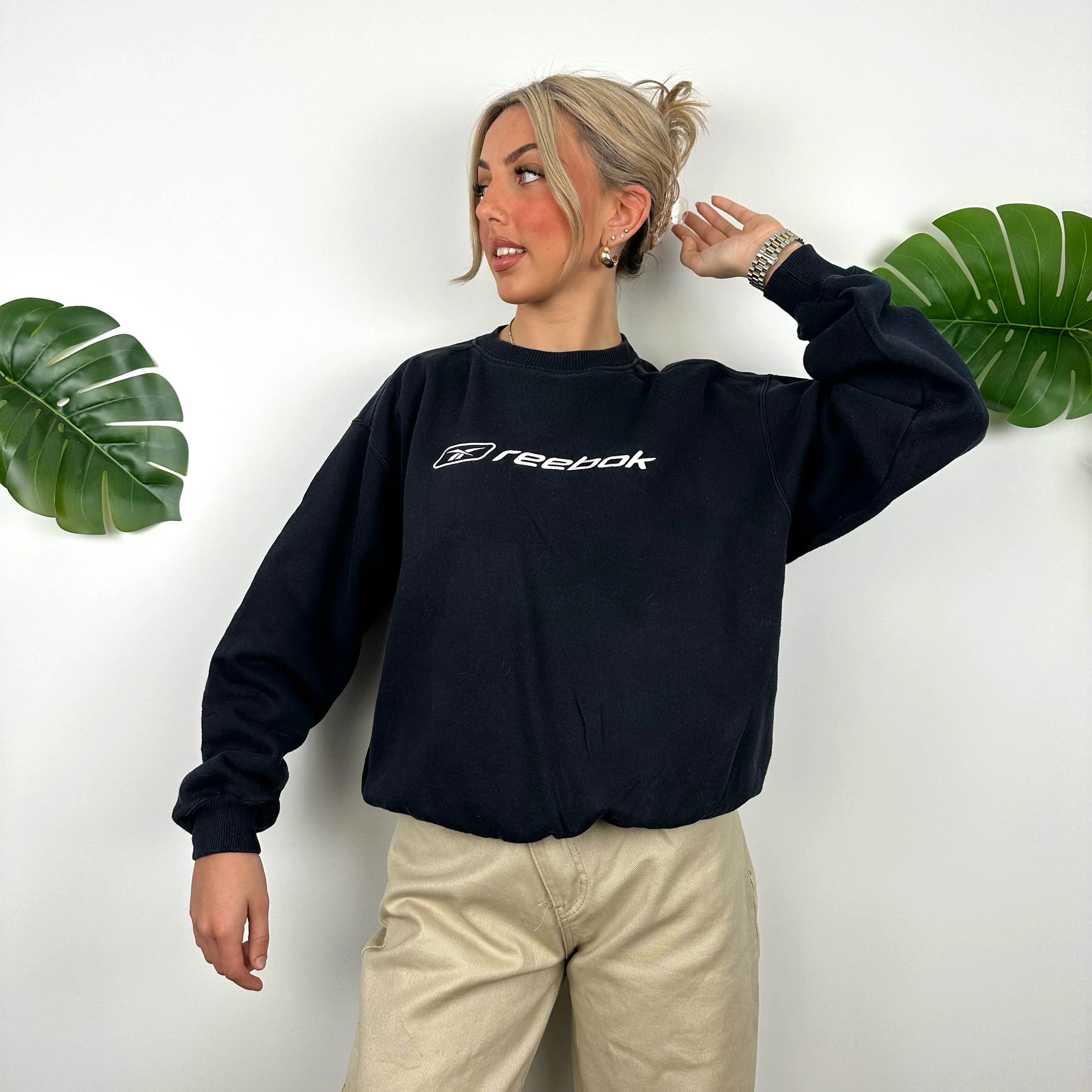 Reebok Navy Embroidered Spell Out Sweatshirt (S) - Image 7