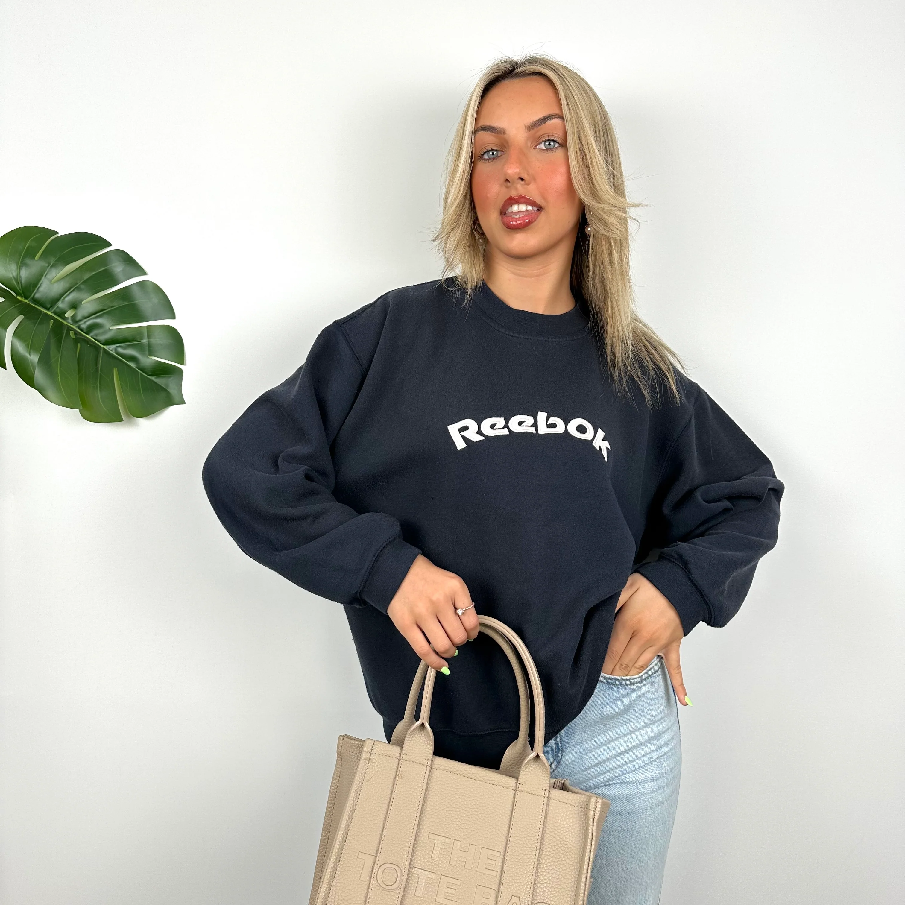 Reebok Navy Embroidered Spell Out Sweatshirt (M) - Image 2