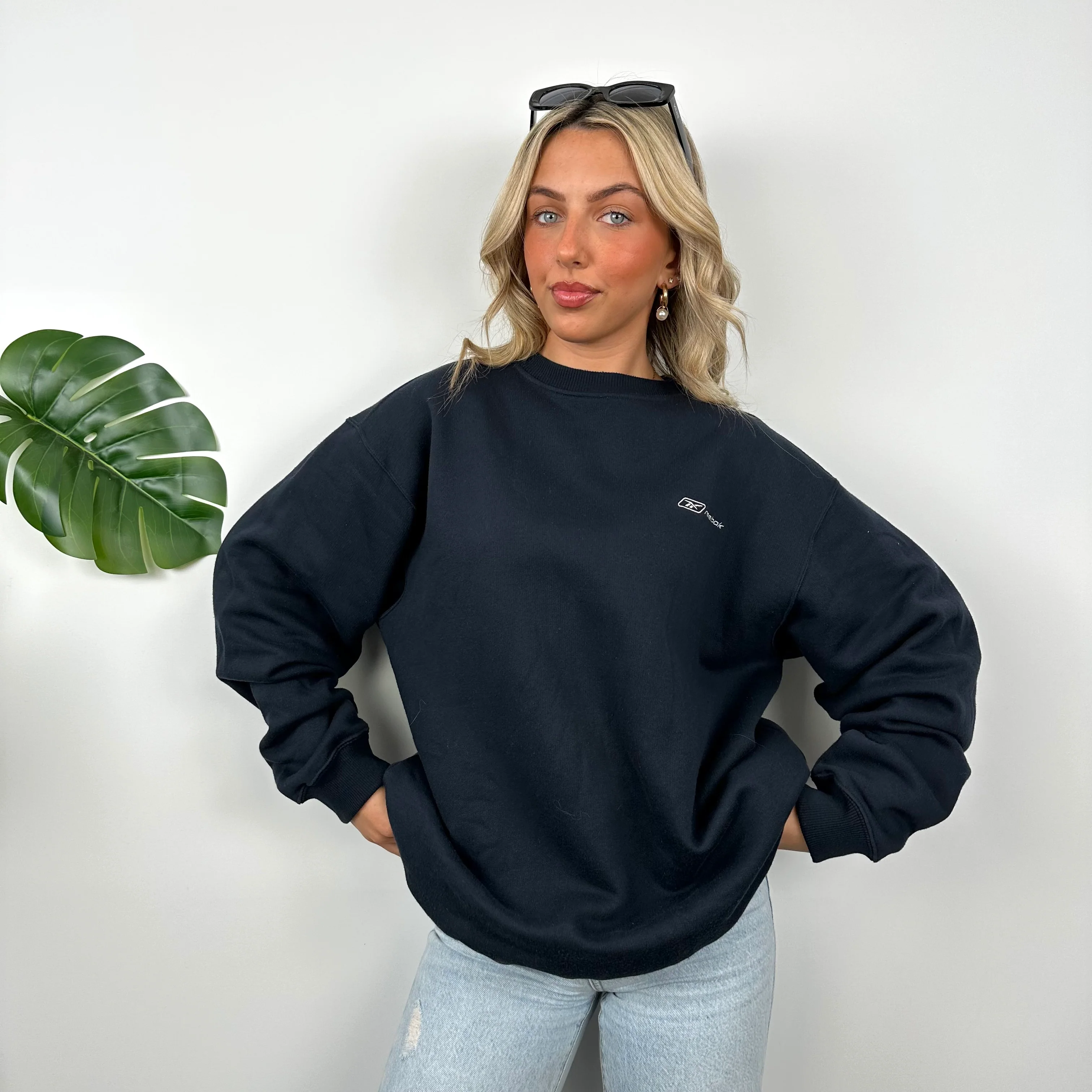 Reebok Navy Embroidered Spell Out Sweatshirt (L) - Image 2