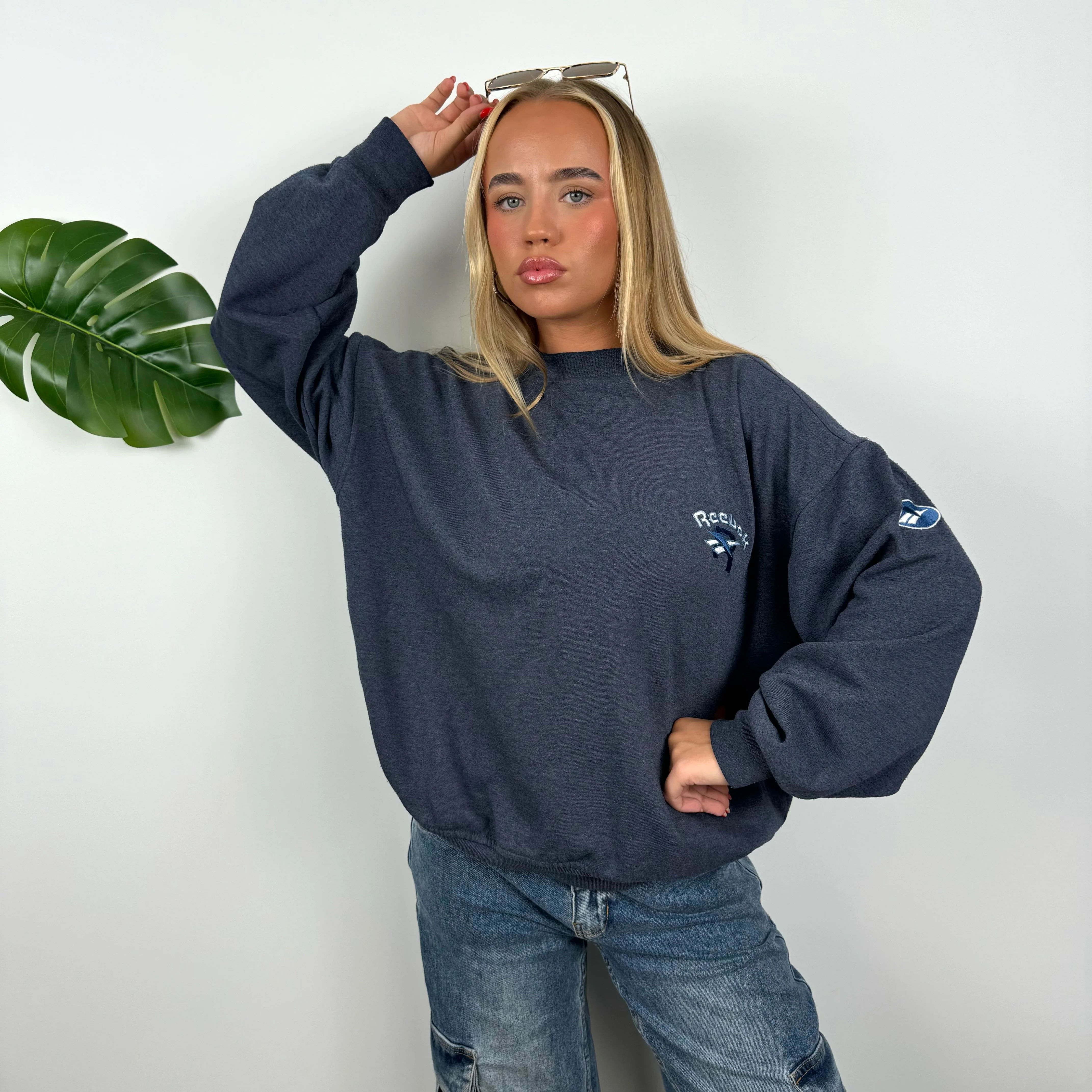 Reebok Navy Embroidered Spell Out Sweatshirt (M) - Image 4