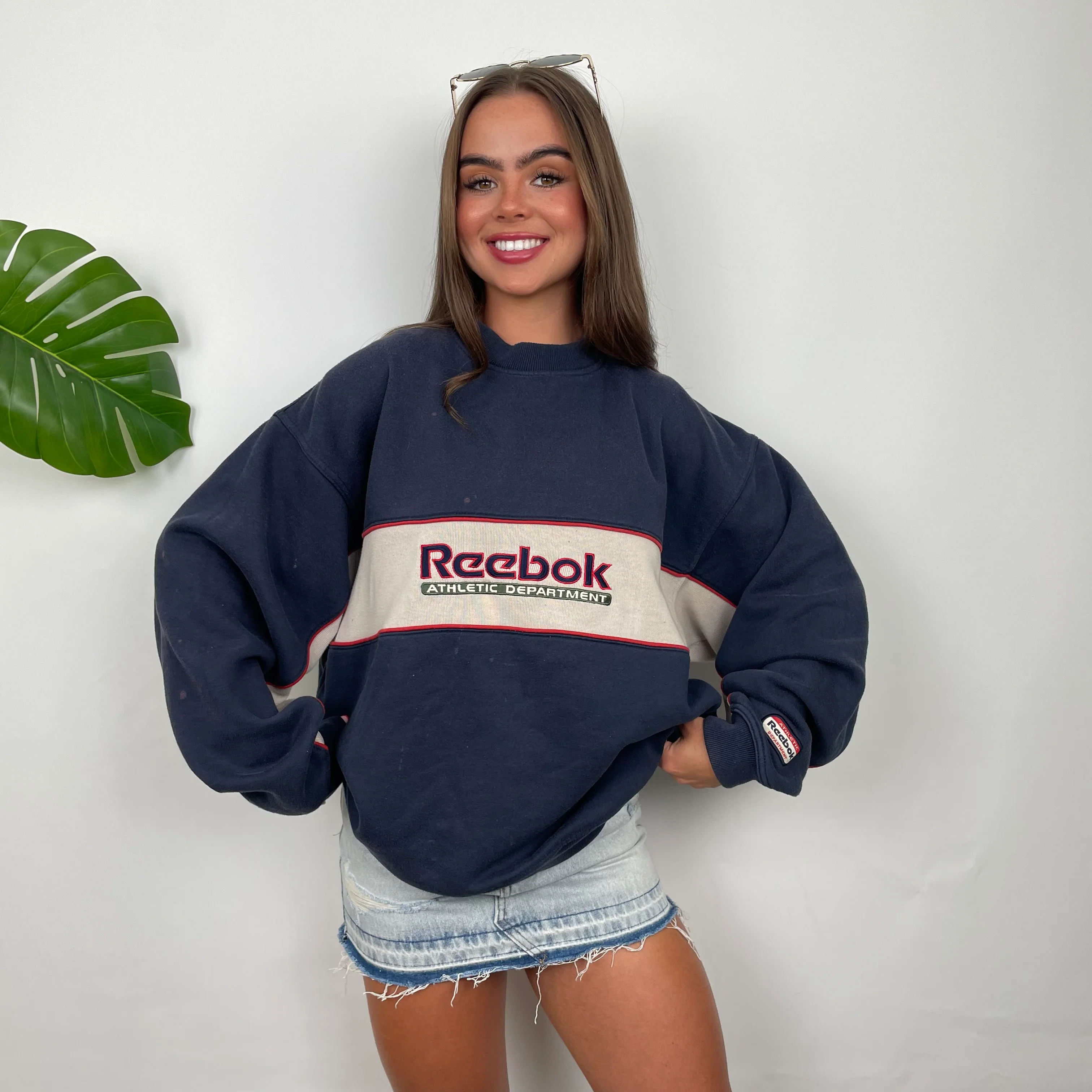 Reebok Navy Embroidered Spell Out Sweatshirt (L) - Image 2
