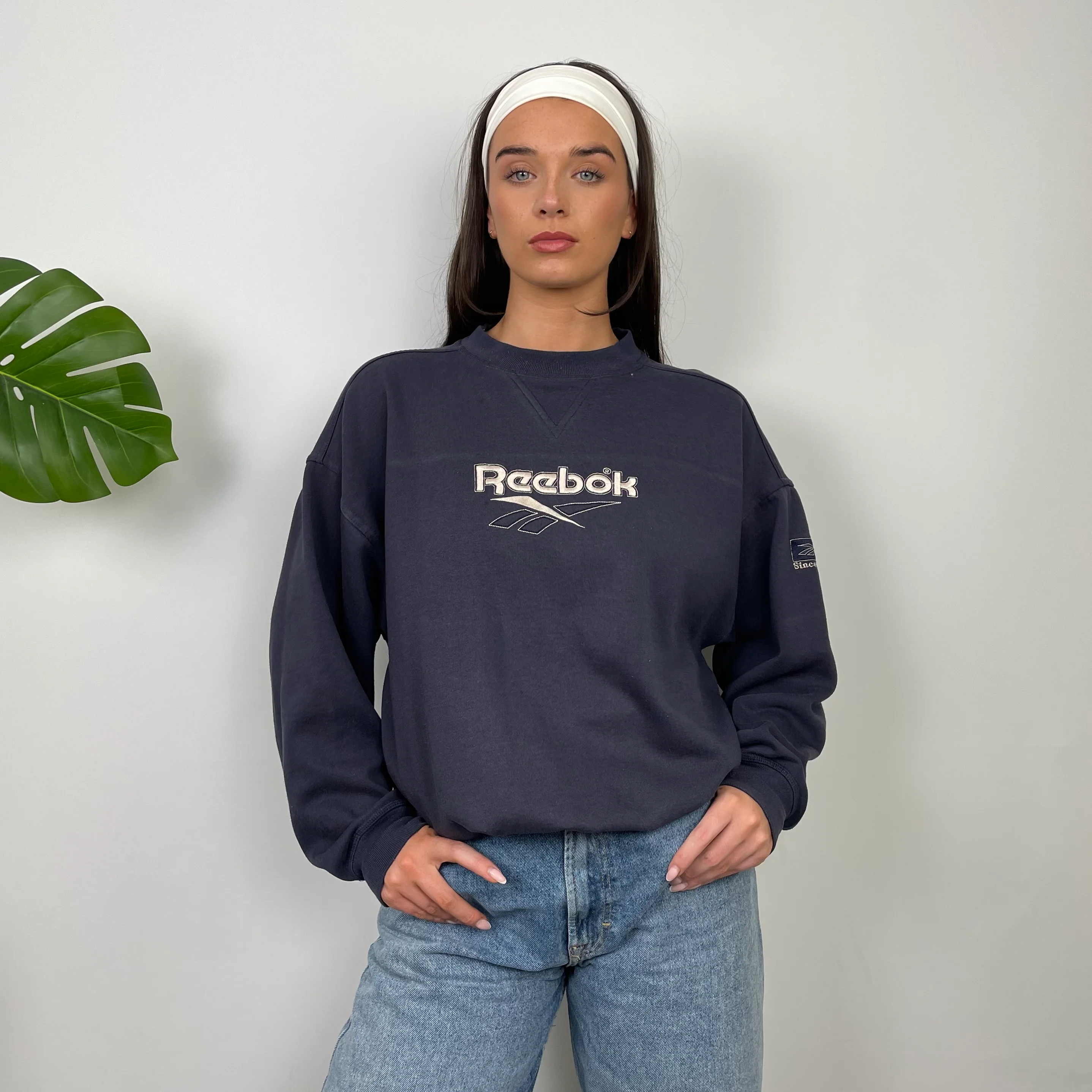Reebok Navy Embroidered Spell Out Sweatshirt (S) - Image 2