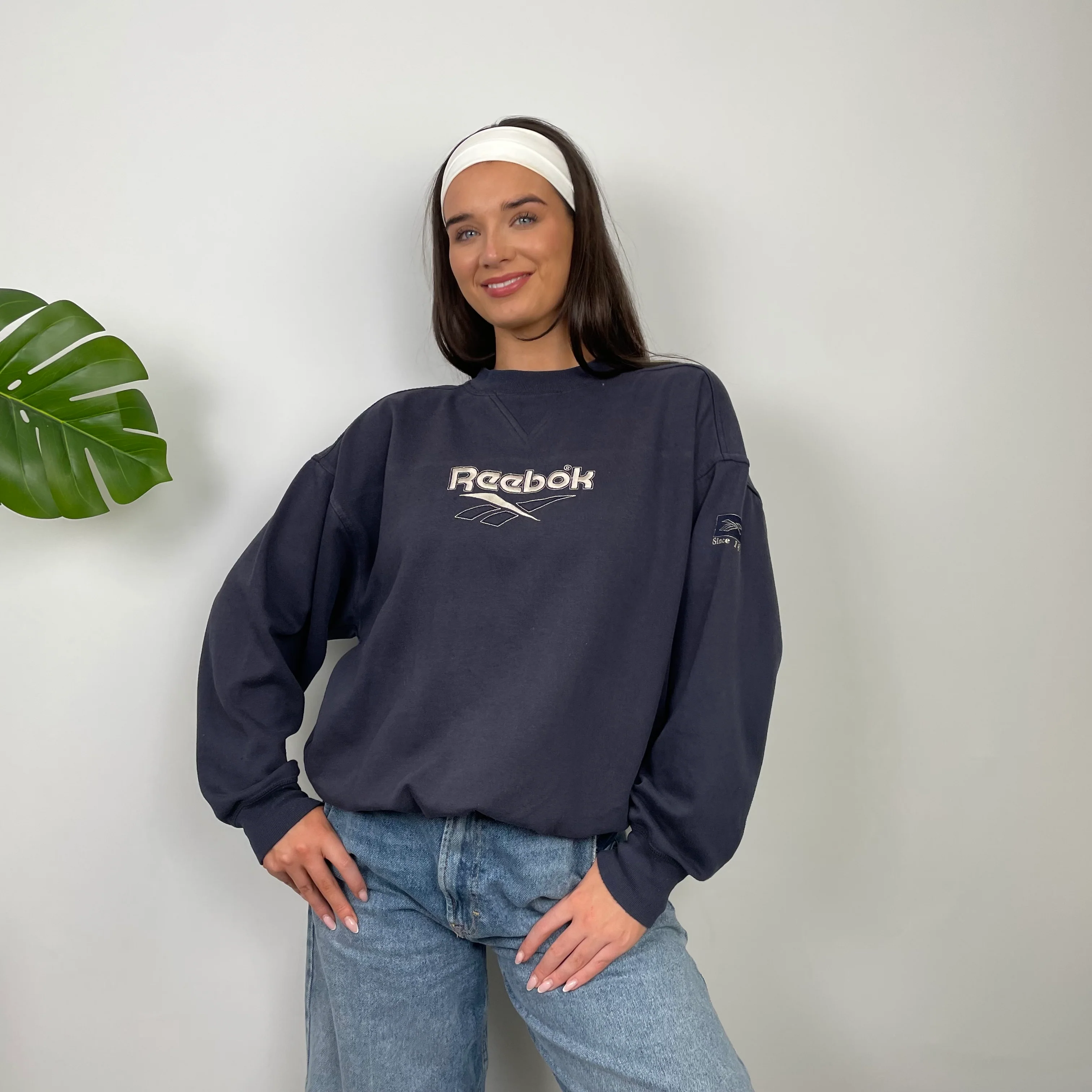 Reebok Navy Embroidered Spell Out Sweatshirt (S) - Image 3