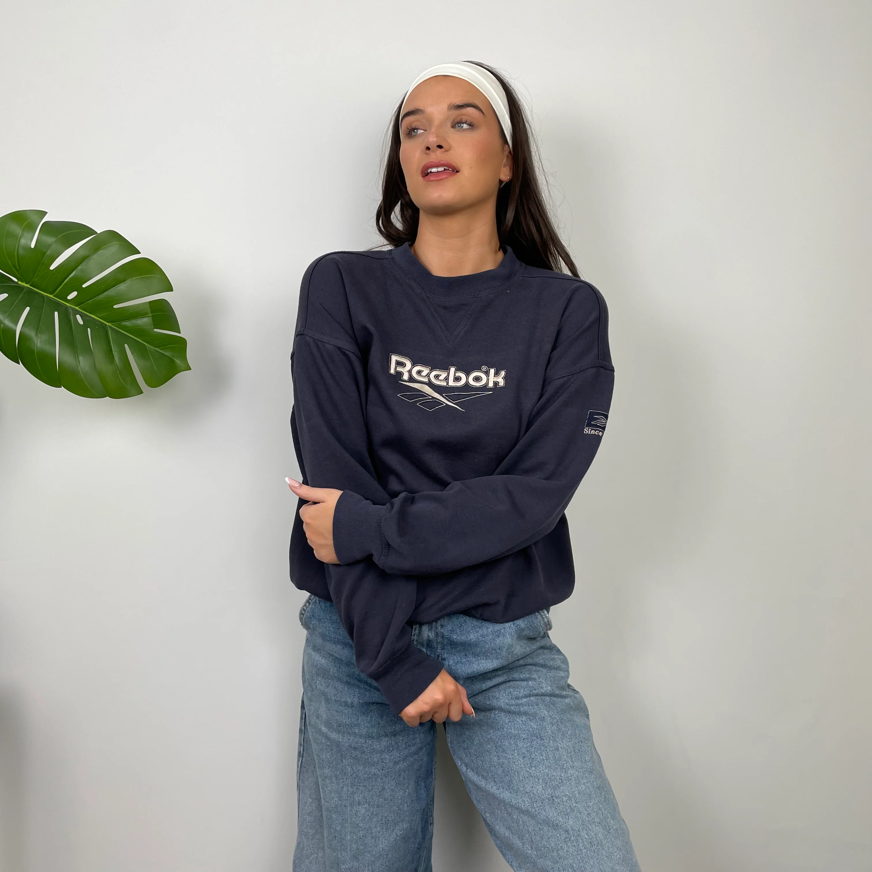 Reebok Navy Embroidered Spell Out Sweatshirt (S) - Image 5