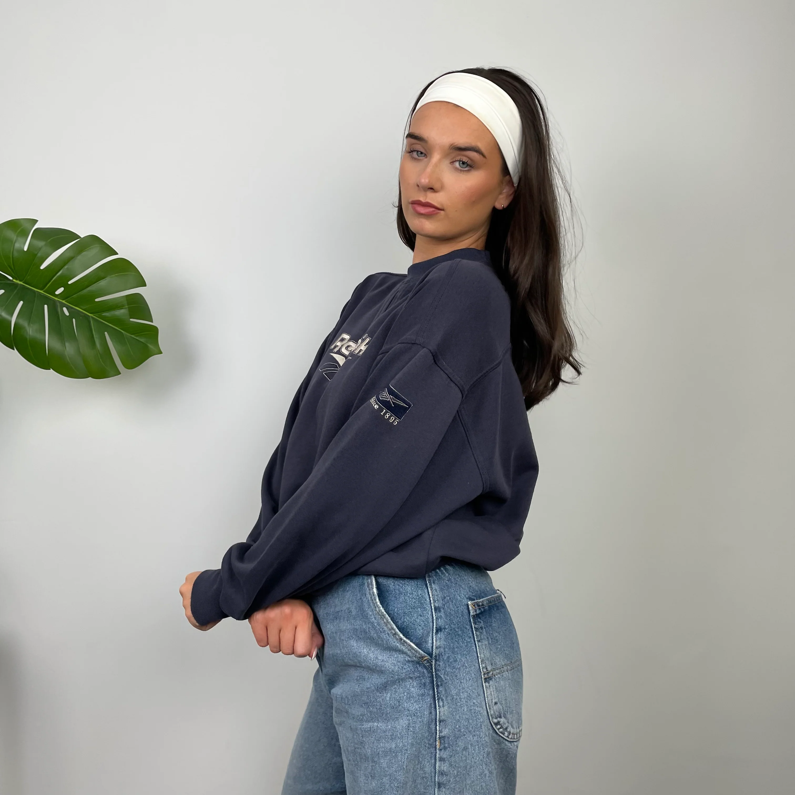 Reebok Navy Embroidered Spell Out Sweatshirt (S) - Image 7