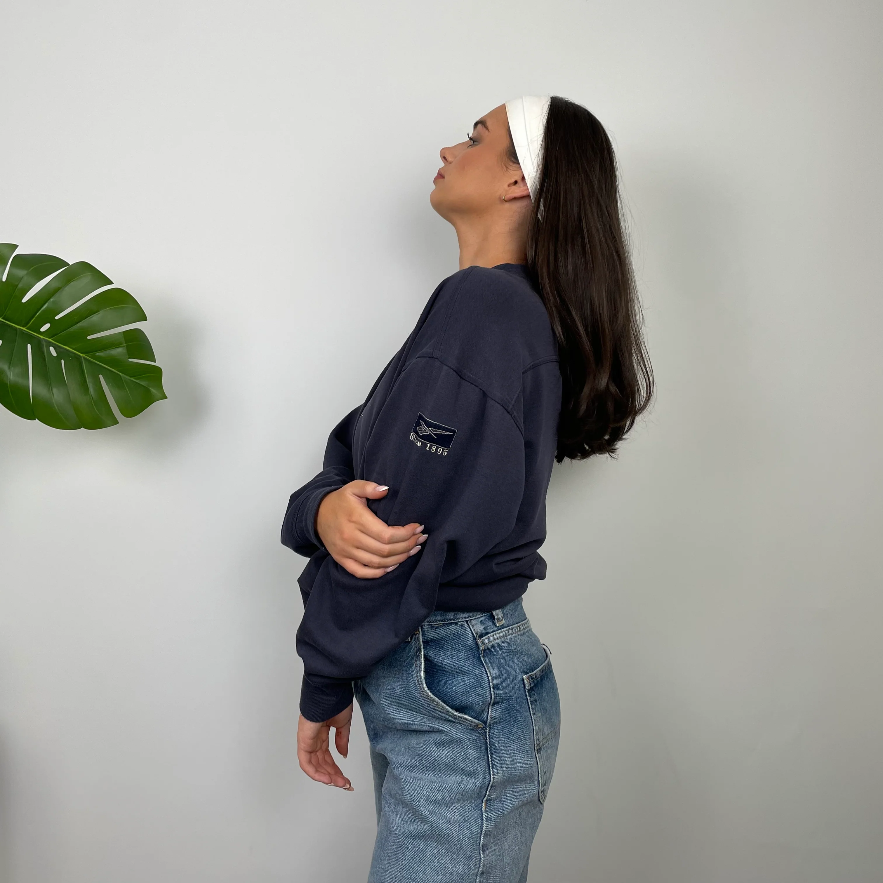 Reebok Navy Embroidered Spell Out Sweatshirt (S) - Image 8
