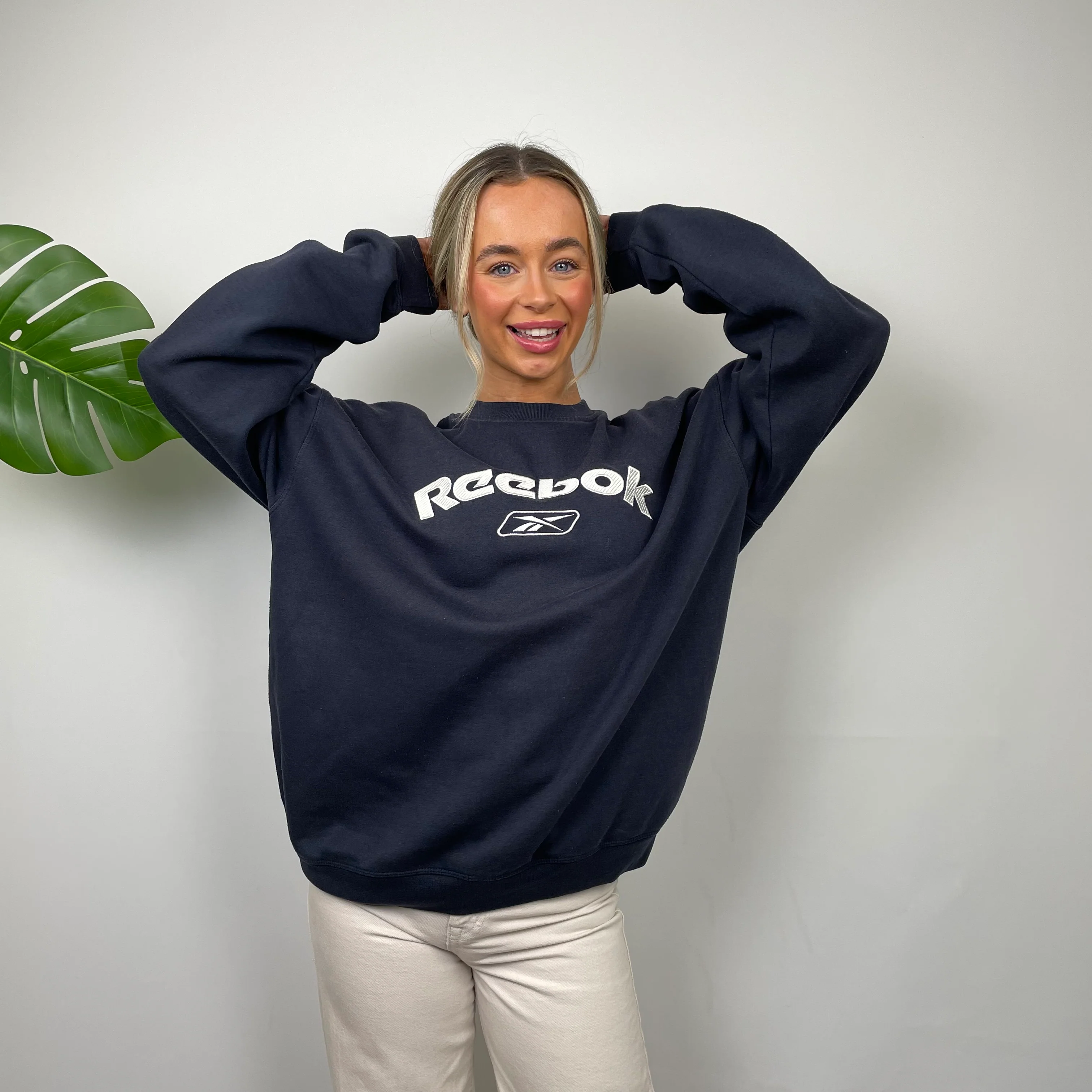 Reebok Navy Embroidered Spell Out Sweatshirt (M) - Image 4