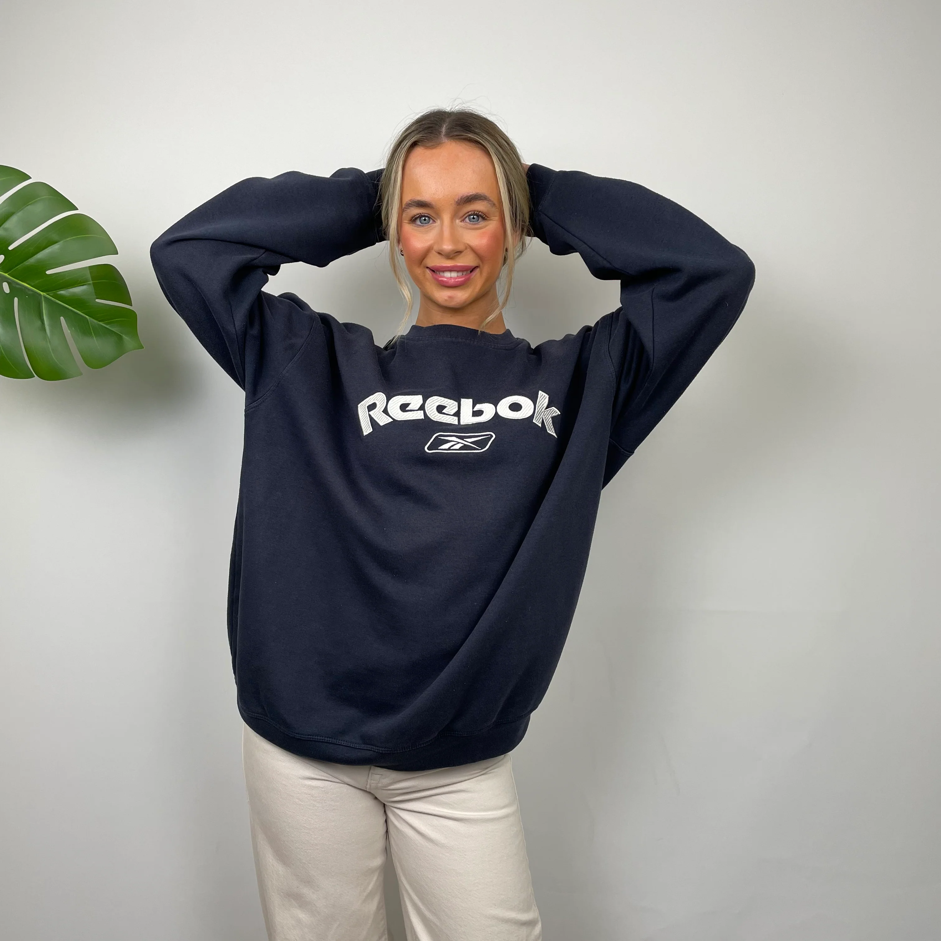 Reebok Navy Embroidered Spell Out Sweatshirt (M) - Image 7