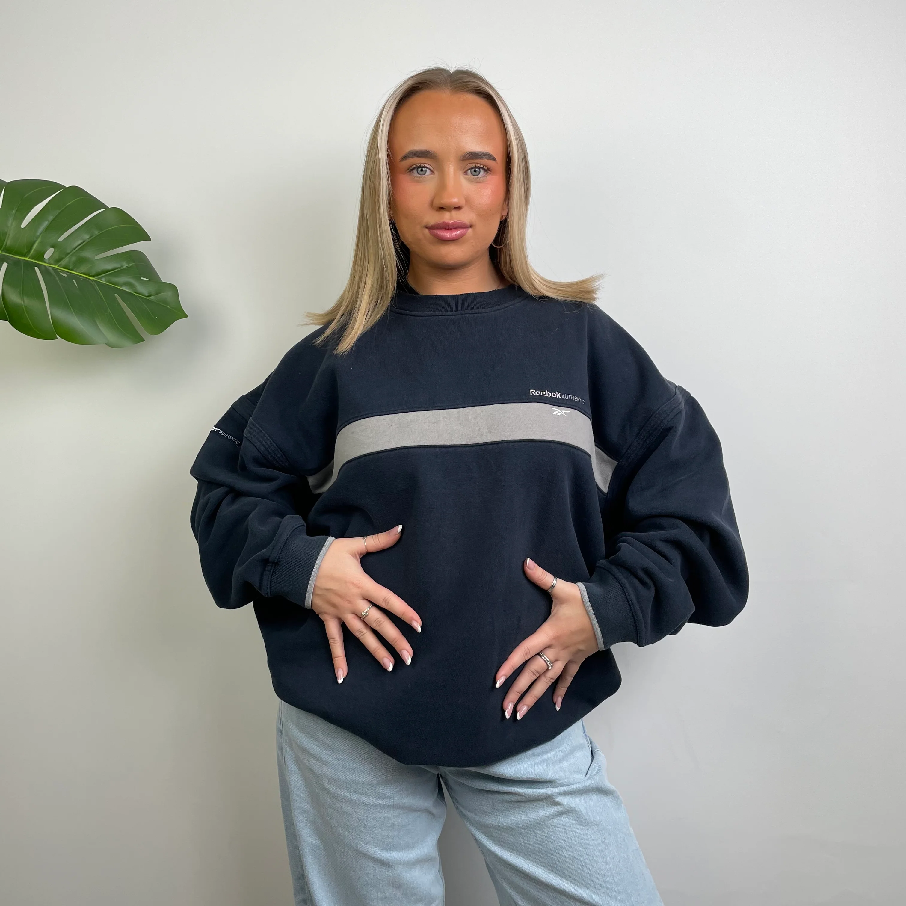 Reebok Navy Embroidered Spell Out Sweatshirt (L) - Image 3