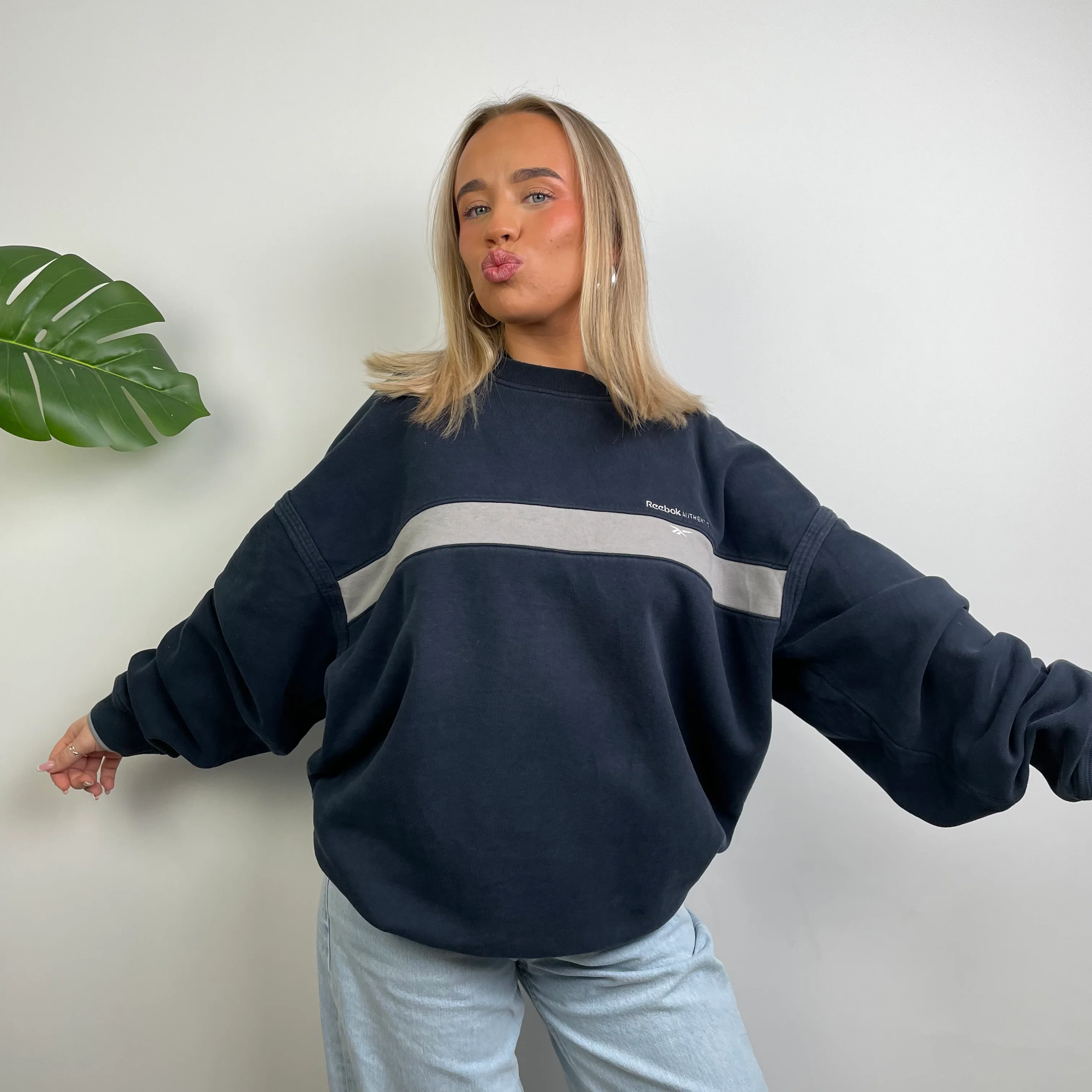 Reebok Navy Embroidered Spell Out Sweatshirt (L) - Image 5
