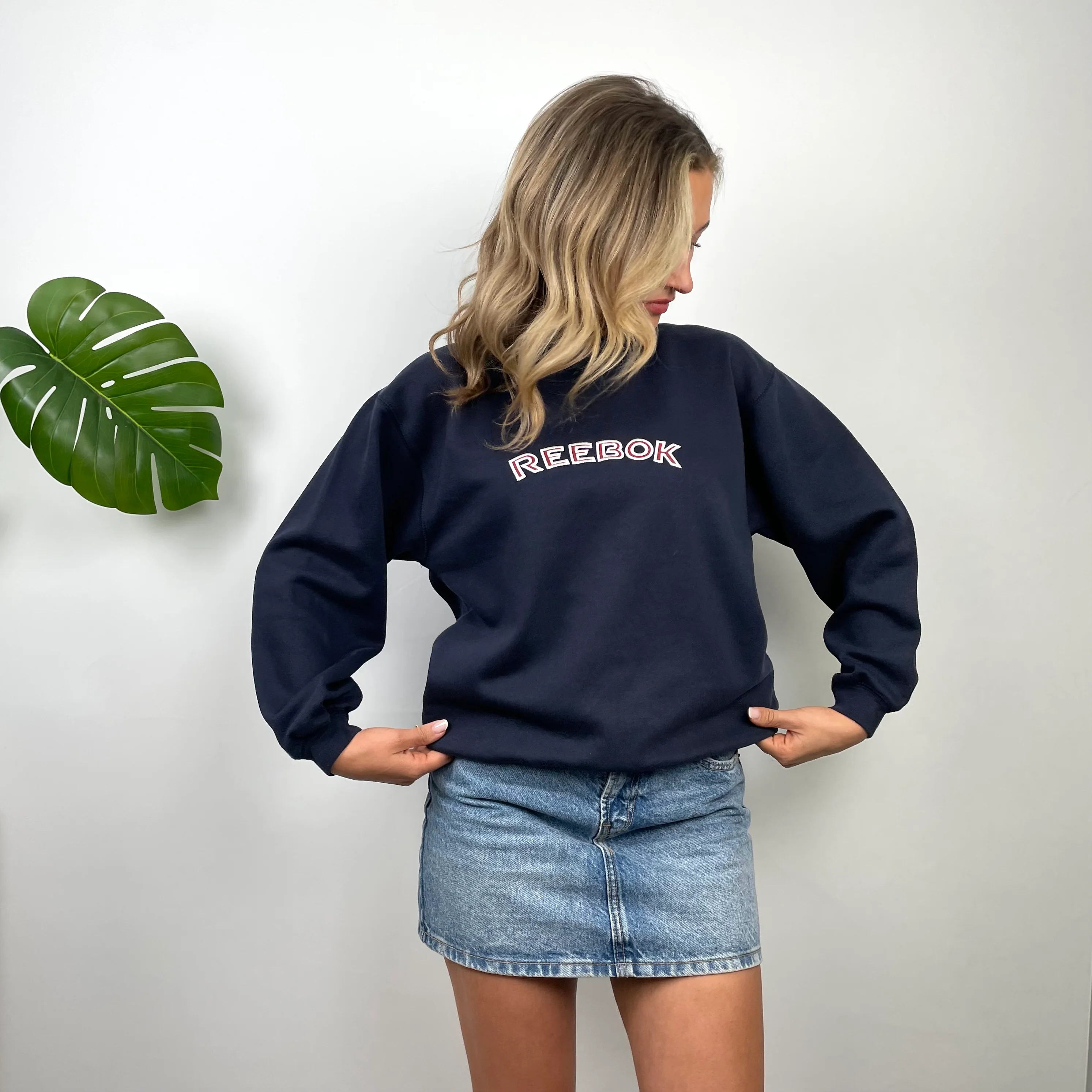 Reebok Navy Embroidered Spell Out Sweatshirt (S) - Image 3