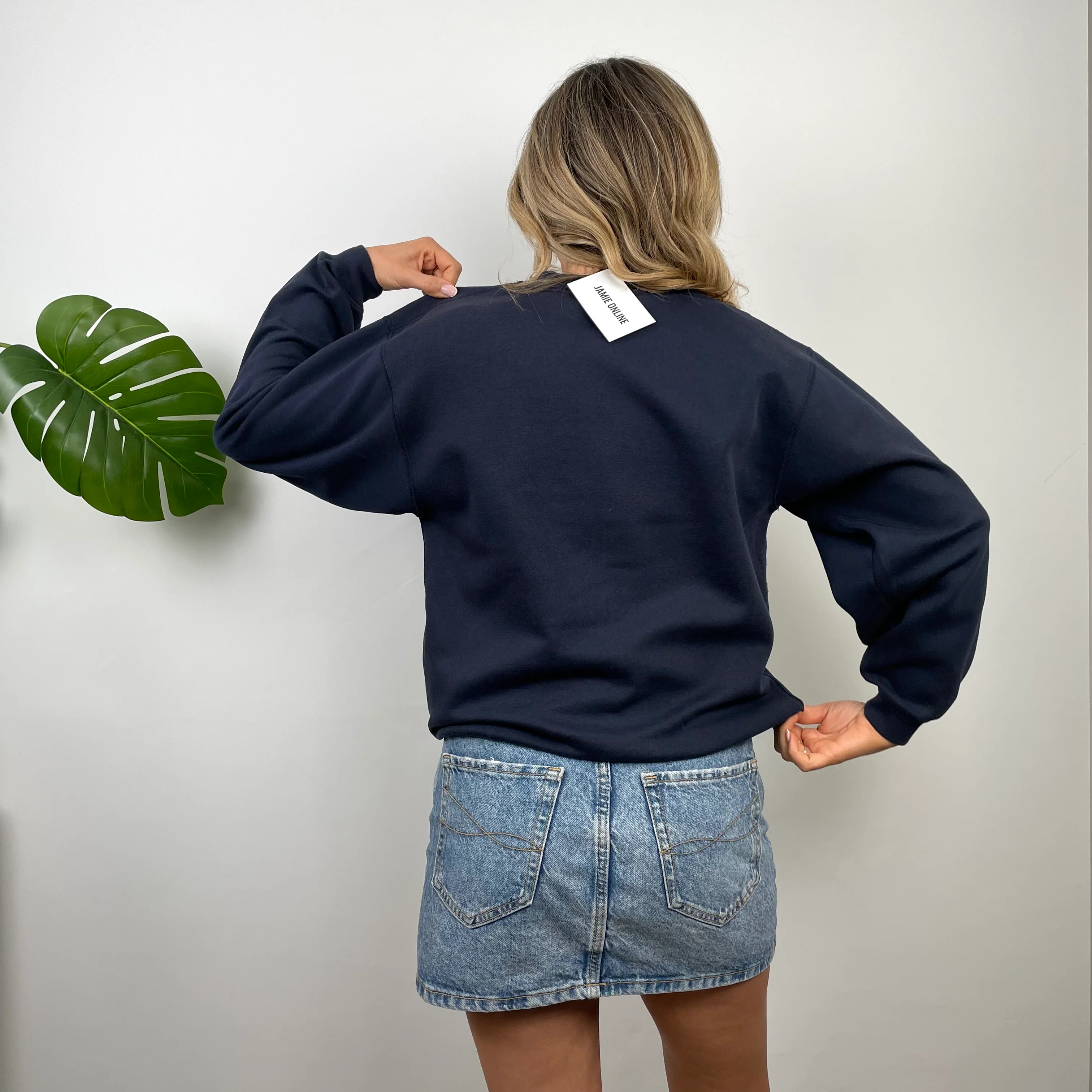 Reebok Navy Embroidered Spell Out Sweatshirt (S) - Image 6