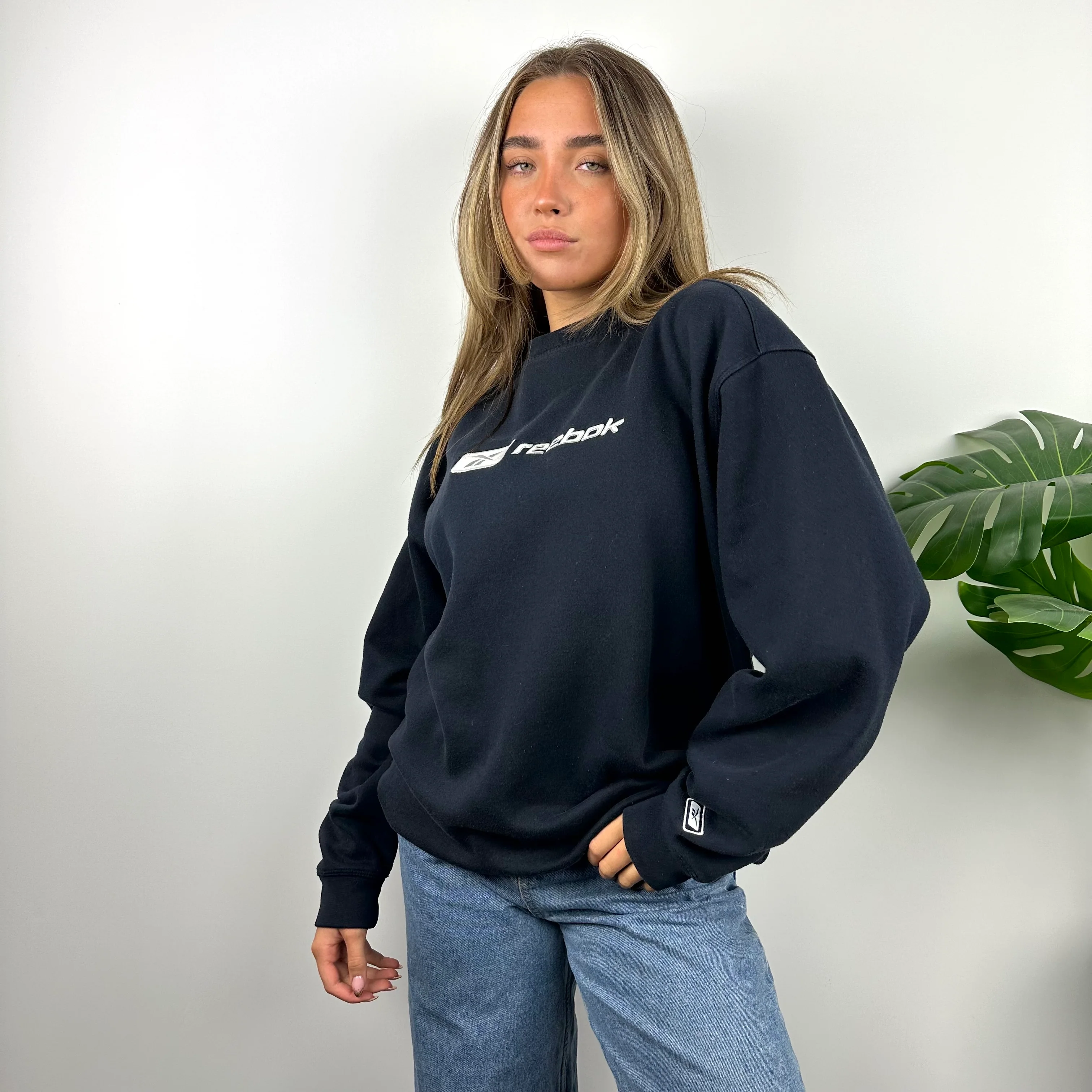 Reebok Navy Embroidered Spell Out Sweatshirt (L) - Image 3