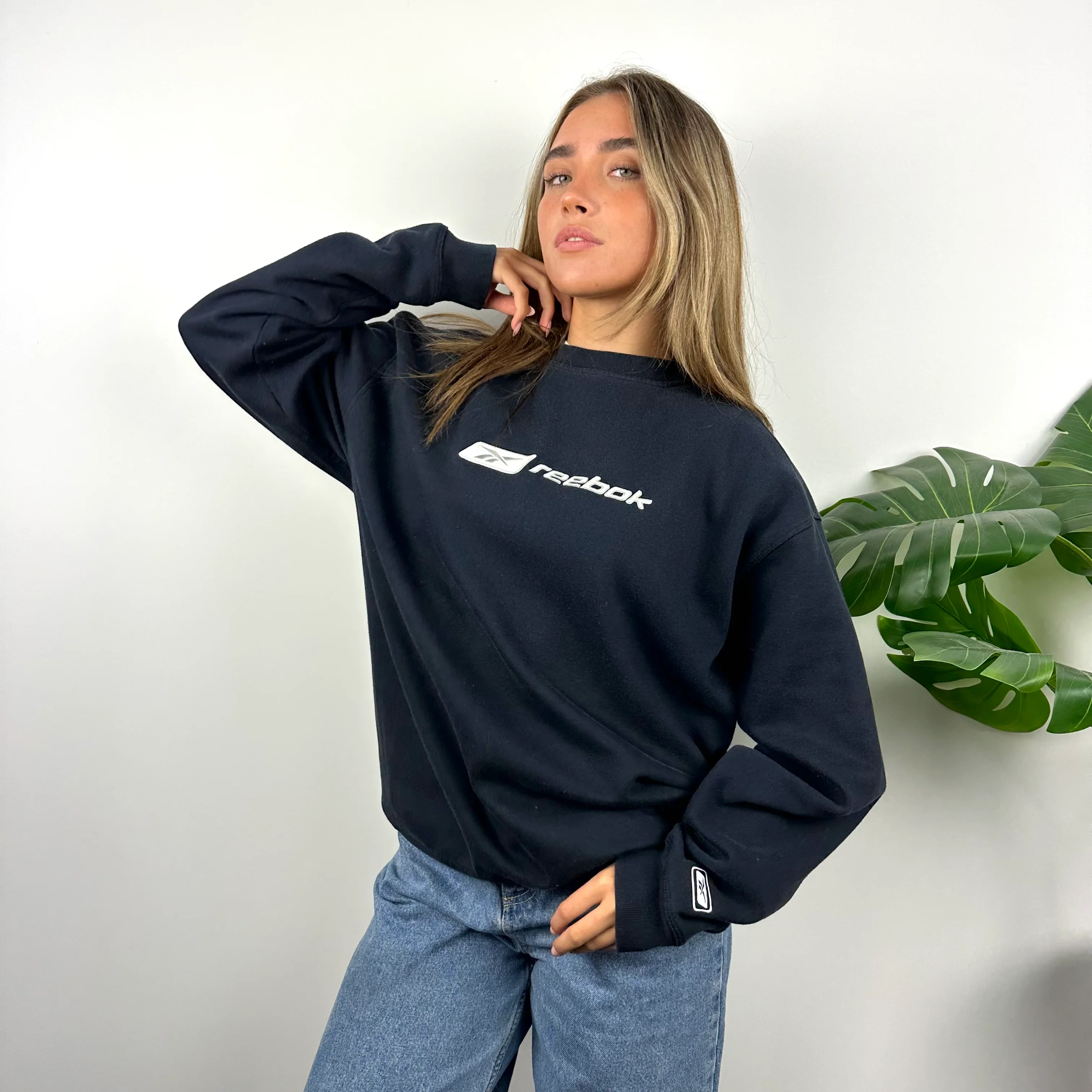 Reebok Navy Embroidered Spell Out Sweatshirt (L) - Image 5