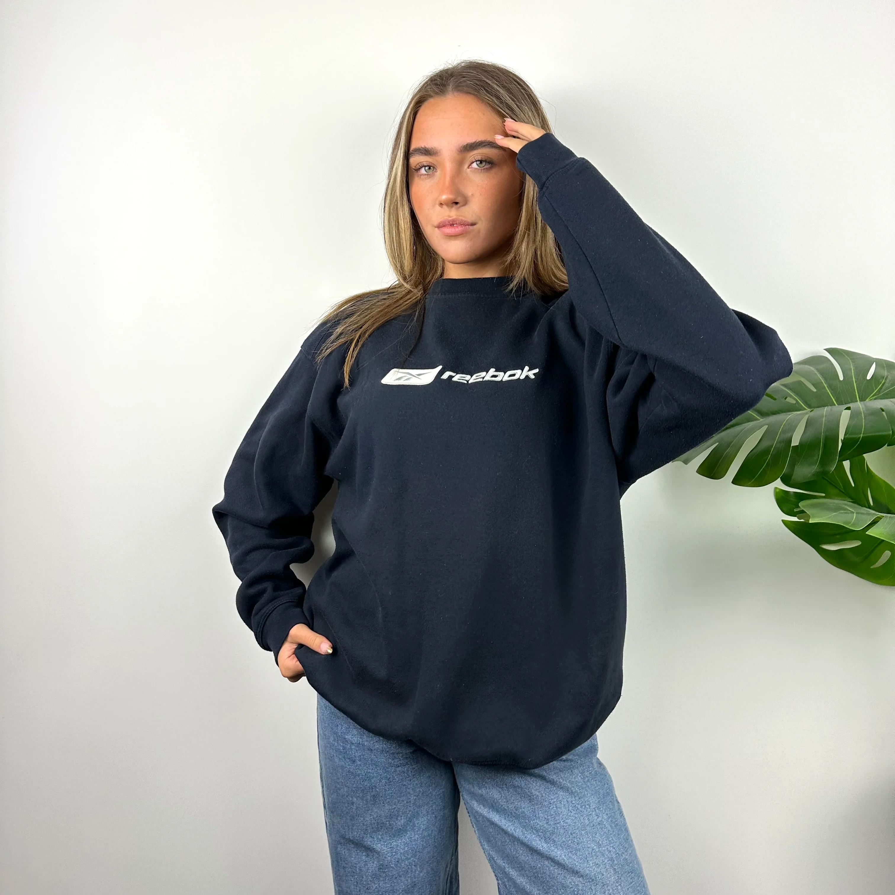 Reebok Navy Embroidered Spell Out Sweatshirt (L) - Image 6