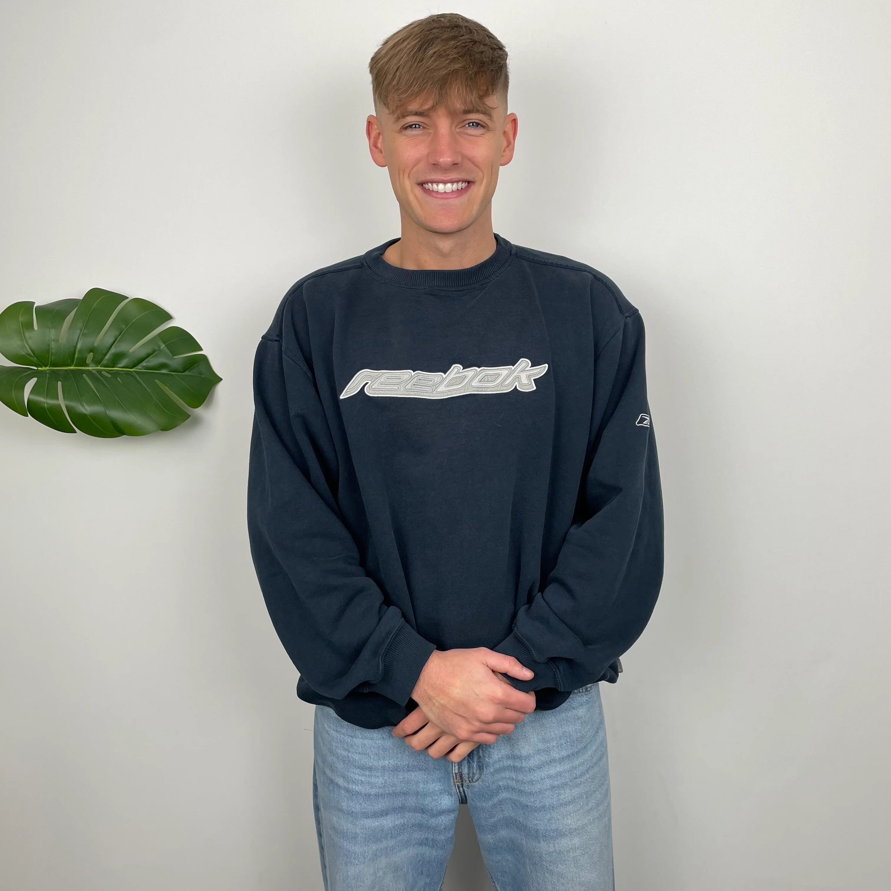 Reebok Navy Embroidered Spell Out Sweatshirt (L) - Image 2