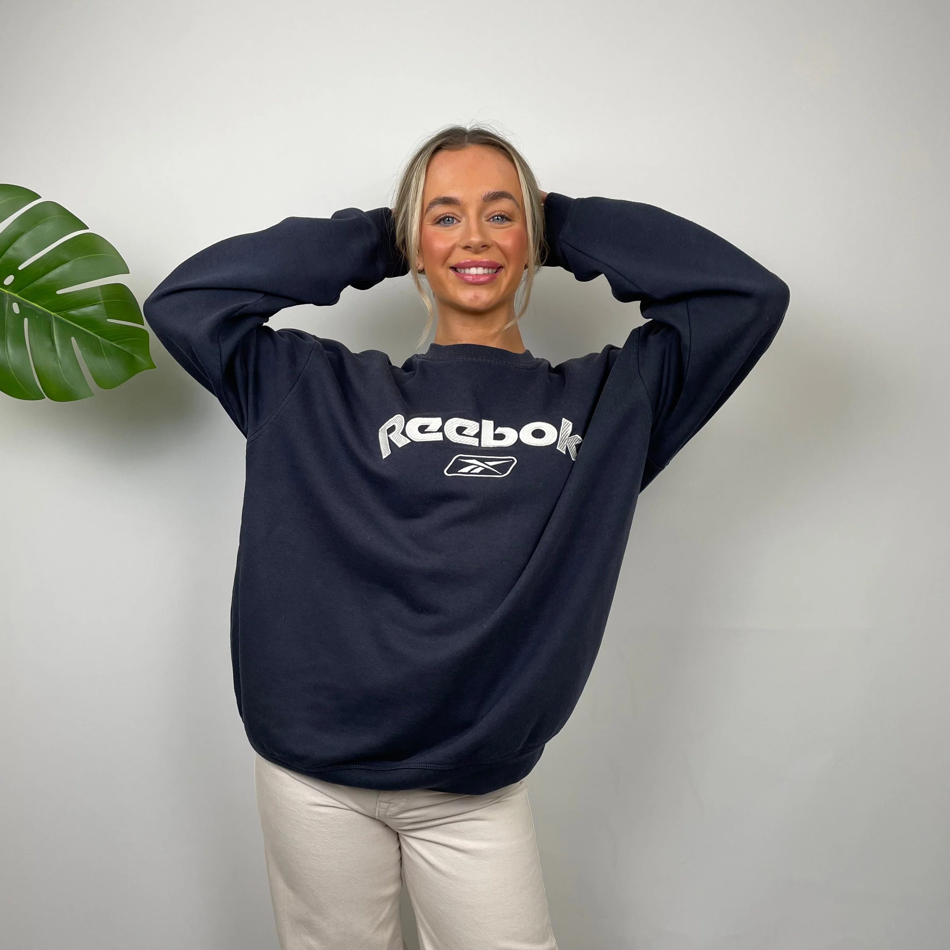 Reebok Navy Embroidered Spell Out Sweatshirt (M) - Image 2