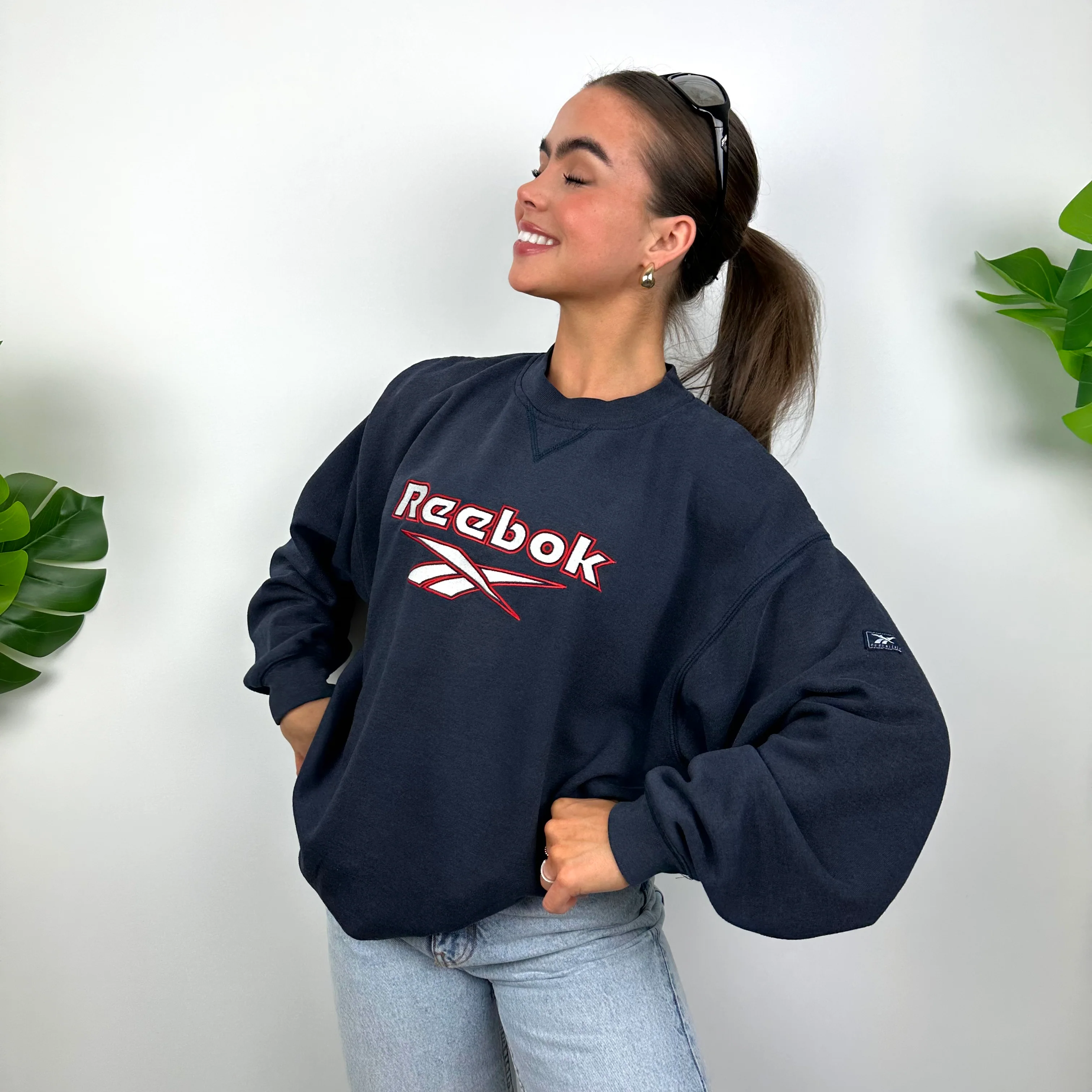 Reebok Navy Embroidered Spell Out Sweatshirt (M) - Image 2