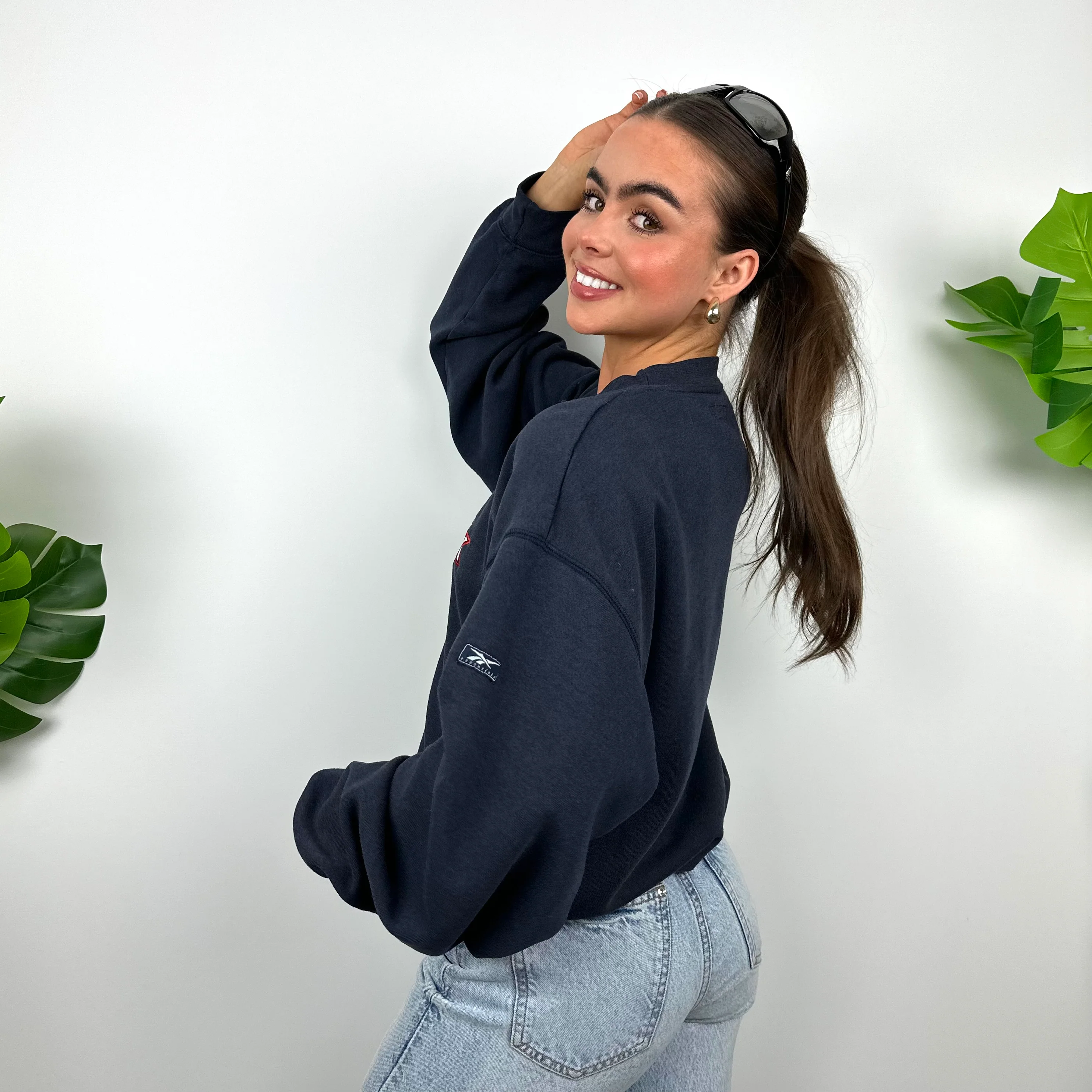 Reebok Navy Embroidered Spell Out Sweatshirt (M) - Image 5