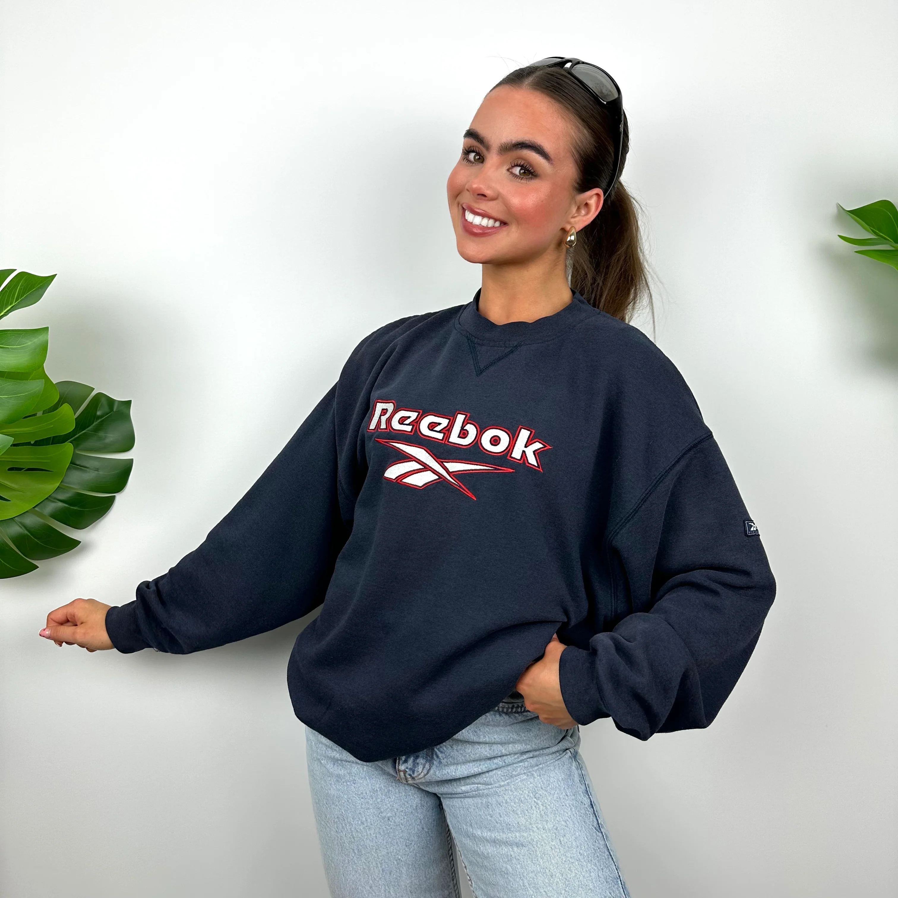 Reebok Navy Embroidered Spell Out Sweatshirt (M) - Image 6