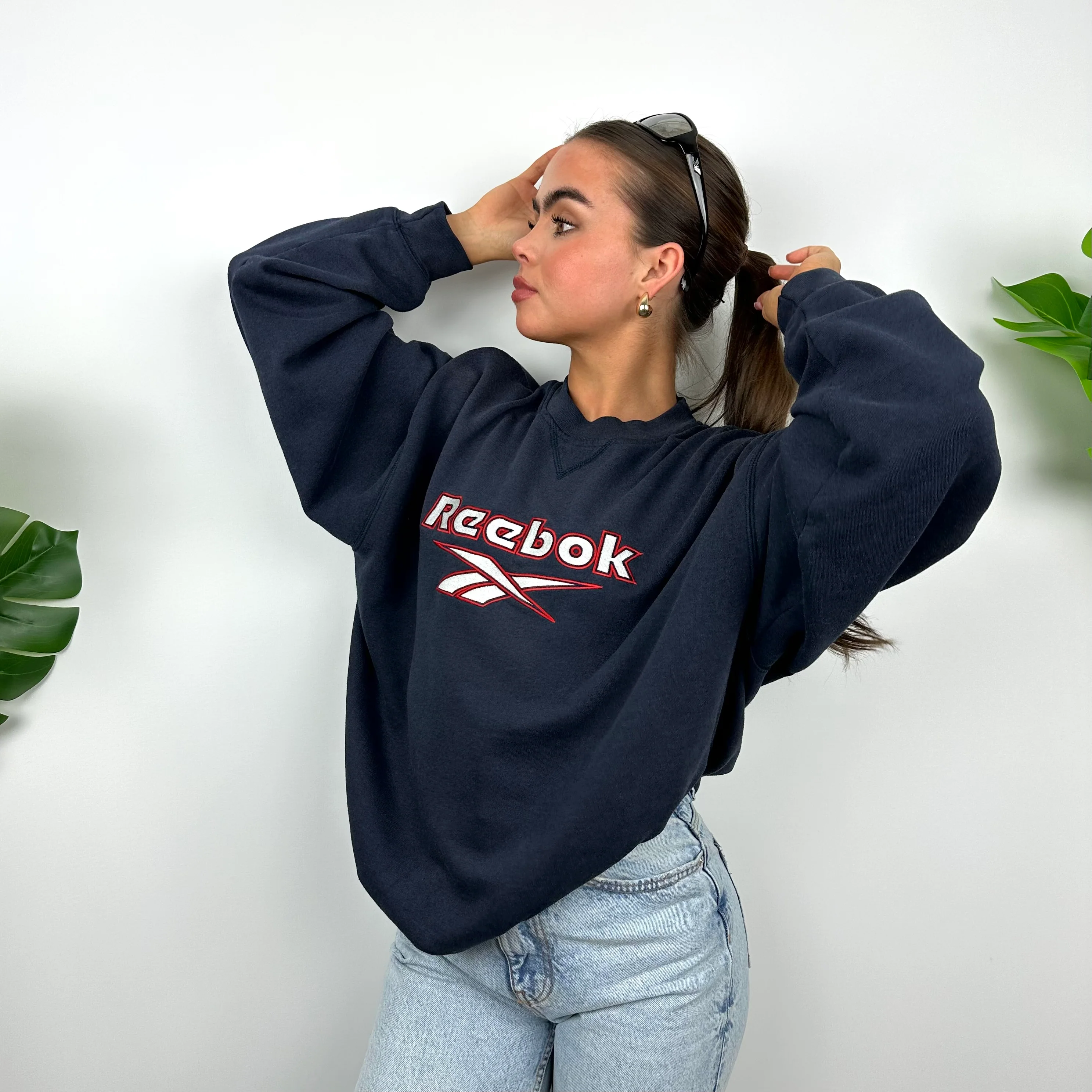 Reebok Navy Embroidered Spell Out Sweatshirt (M) - Image 7