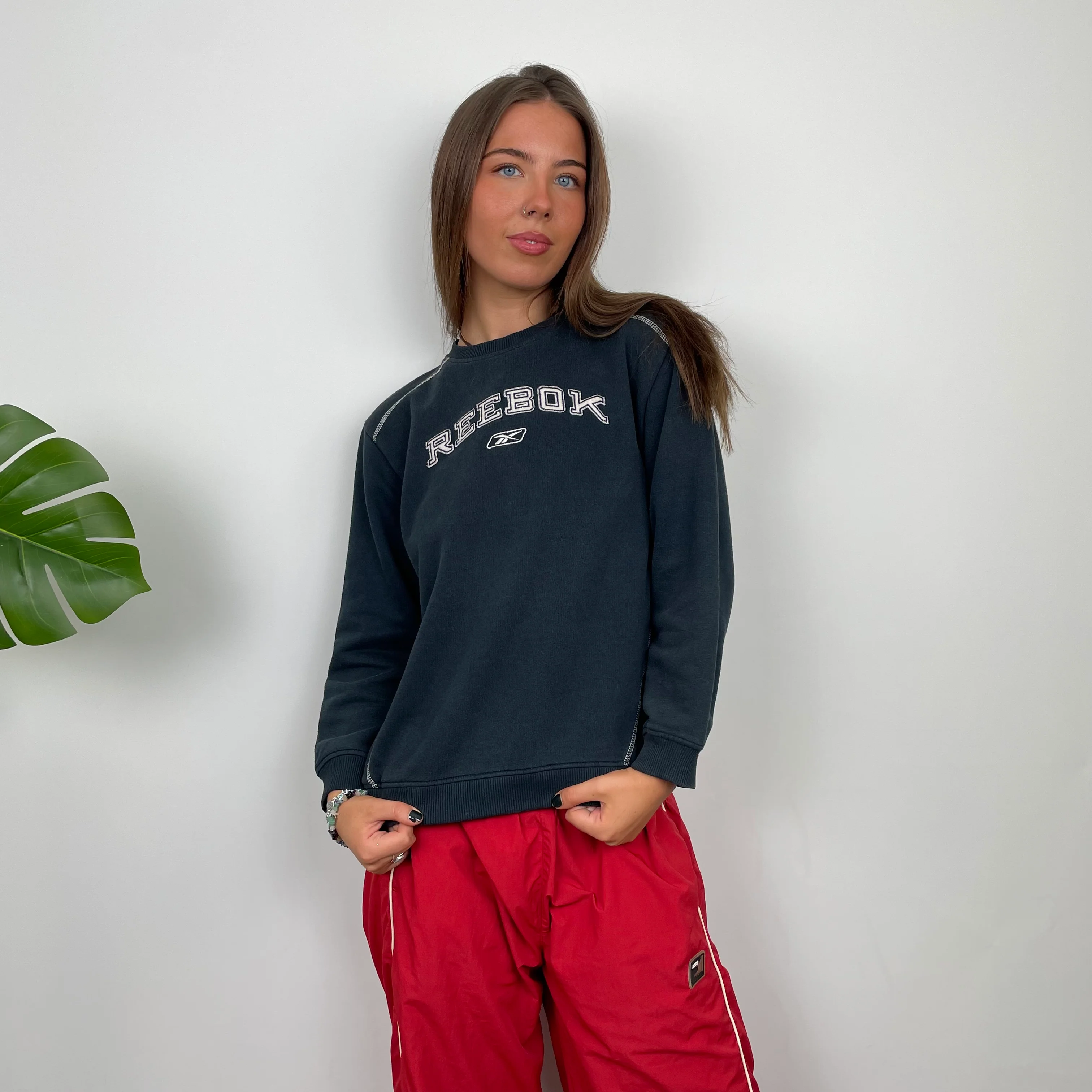 Reebok Navy Embroidered Spell Out Sweatshirt (S) - Image 3