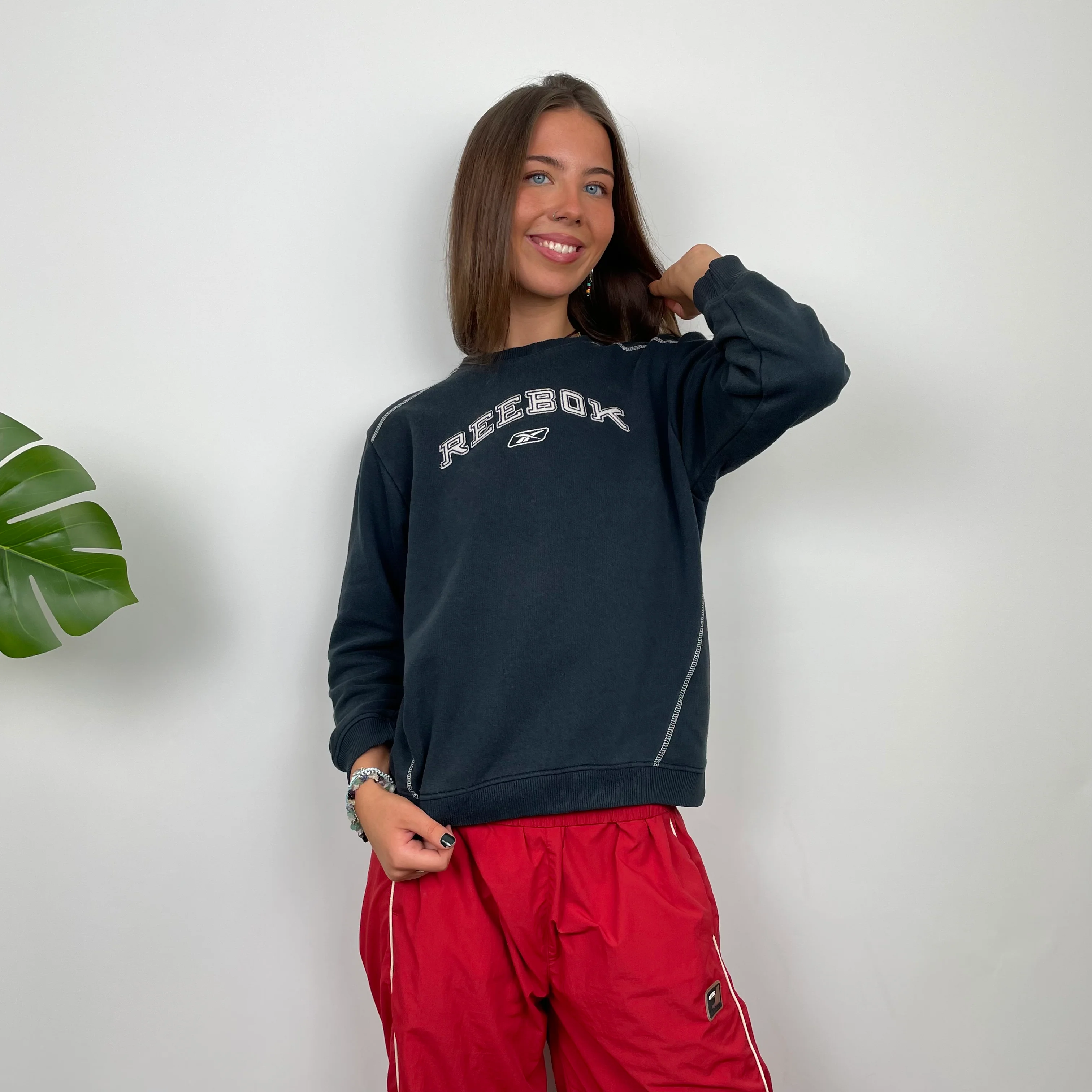Reebok Navy Embroidered Spell Out Sweatshirt (S) - Image 5