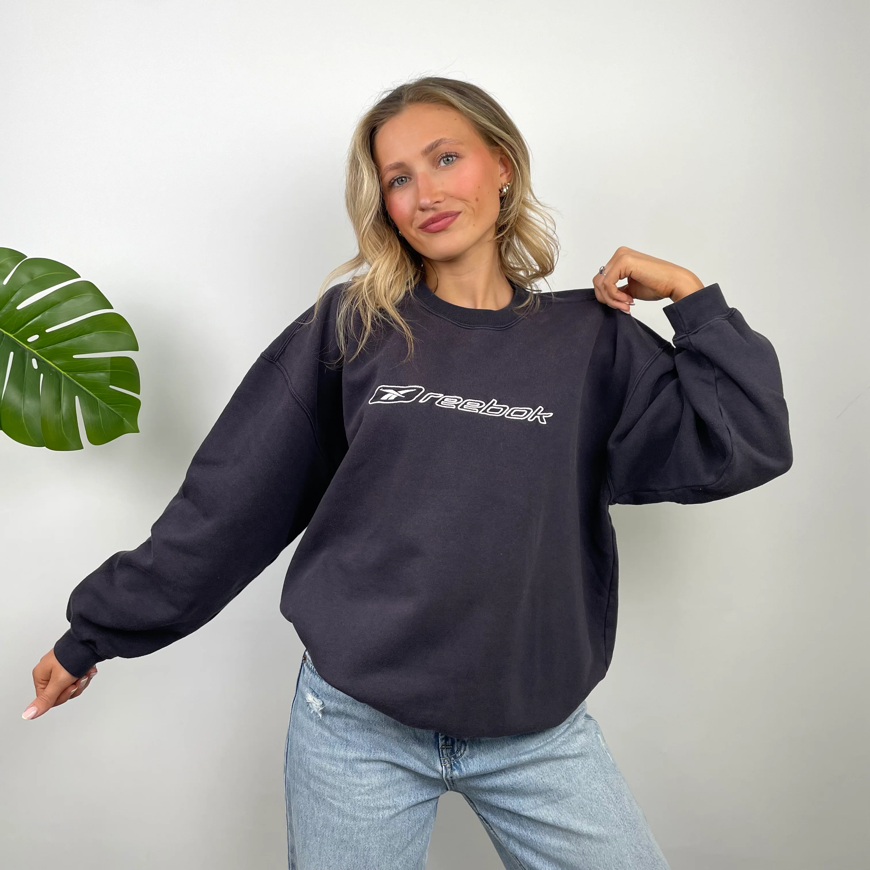 Reebok Navy Embroidered Spell Out Sweatshirt (S) - Image 3