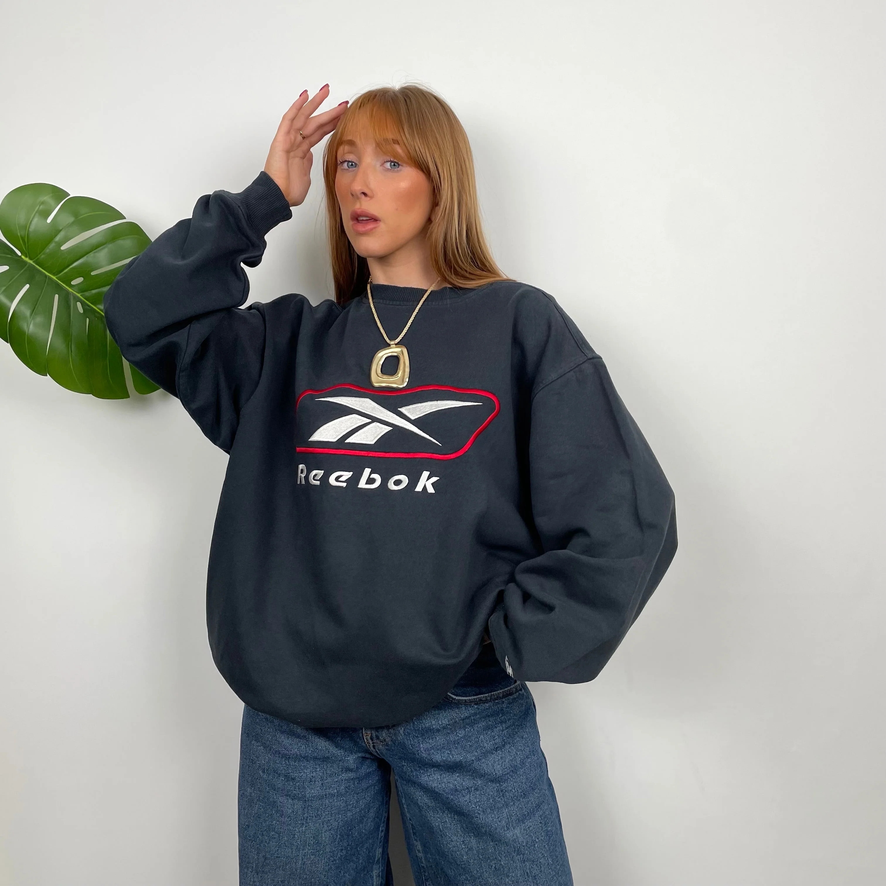 Reebok RARE Black Navy Embroidered Spell Out Sweatshirt - Image 3