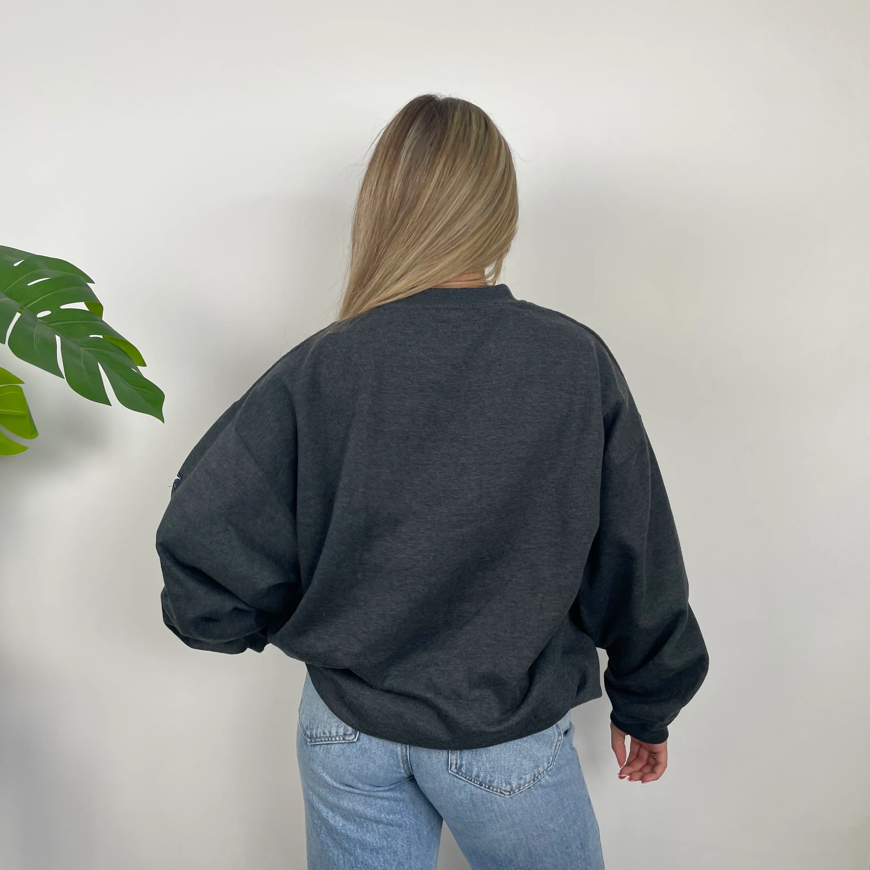Reebok RARE Black Grey Embroidered Spell Out Sweatshirt (L) - Image 7