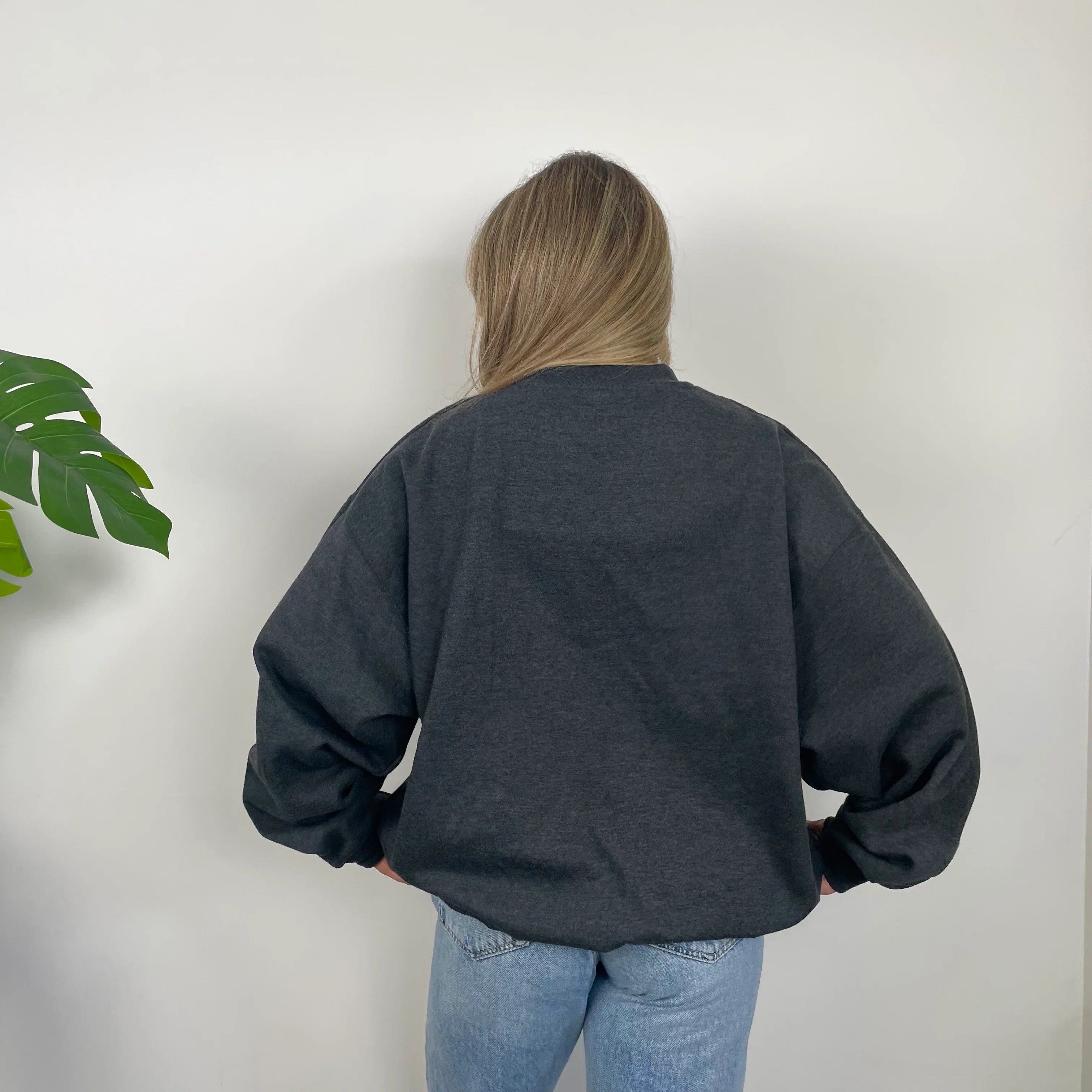 Reebok RARE Black Grey Embroidered Spell Out Sweatshirt (L) - Image 8
