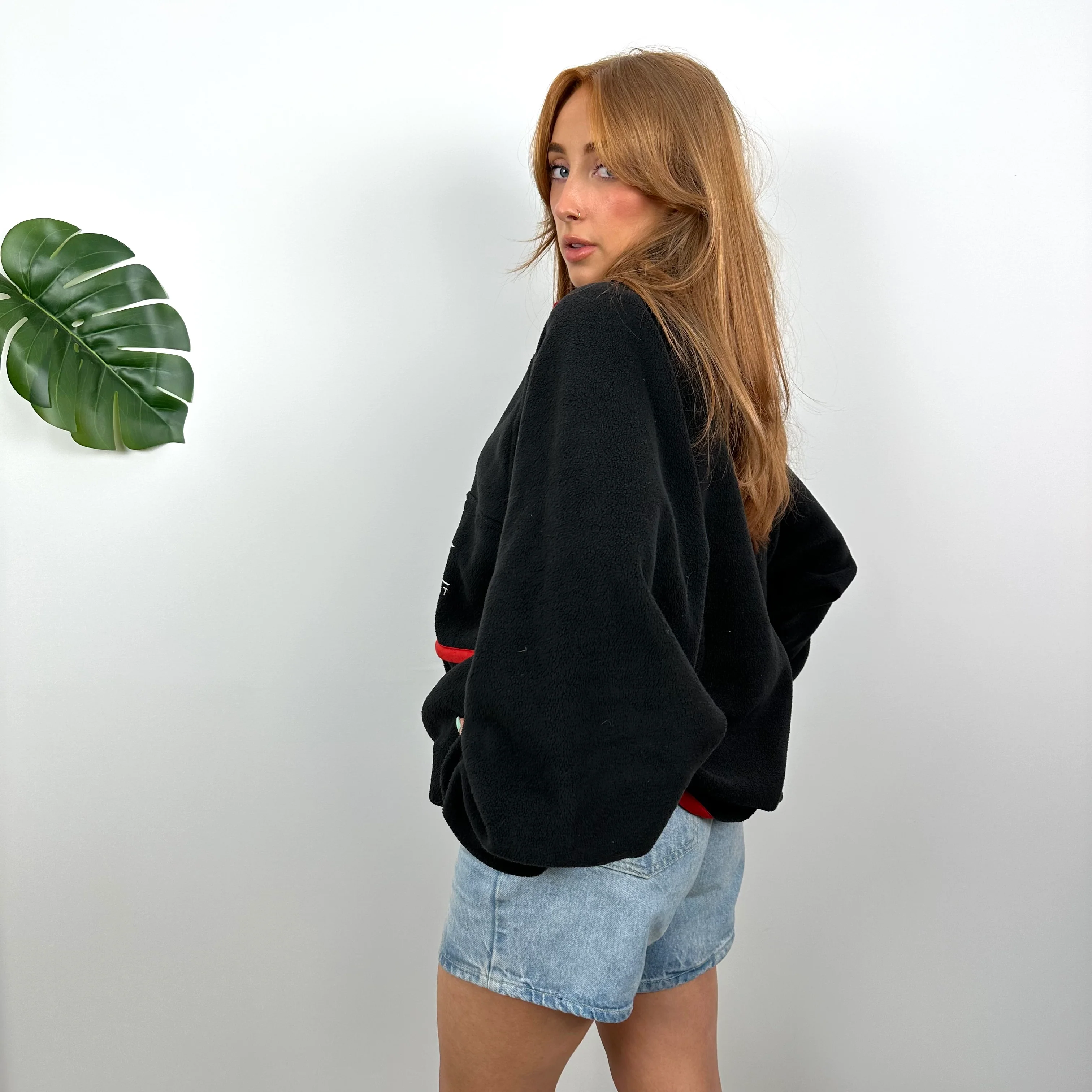 Reebok RARE Black Embroidered Spell Out Teddy Bear Fleece Quarter Zip Sweatshirt (L) - Image 7