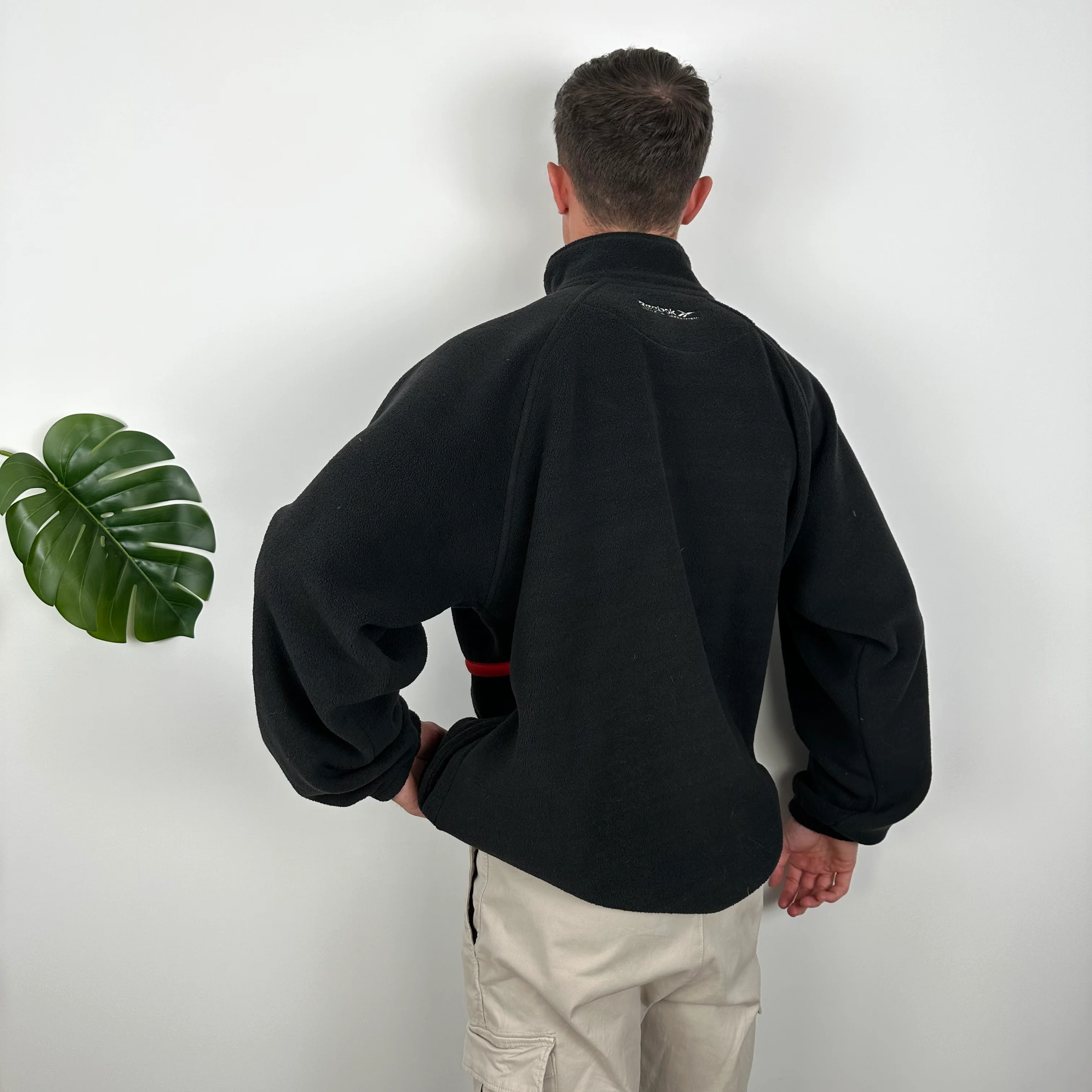 Reebok RARE Black Embroidered Spell Out Teddy Bear Fleece Quarter Zip Sweatshirt (L) - Image 4