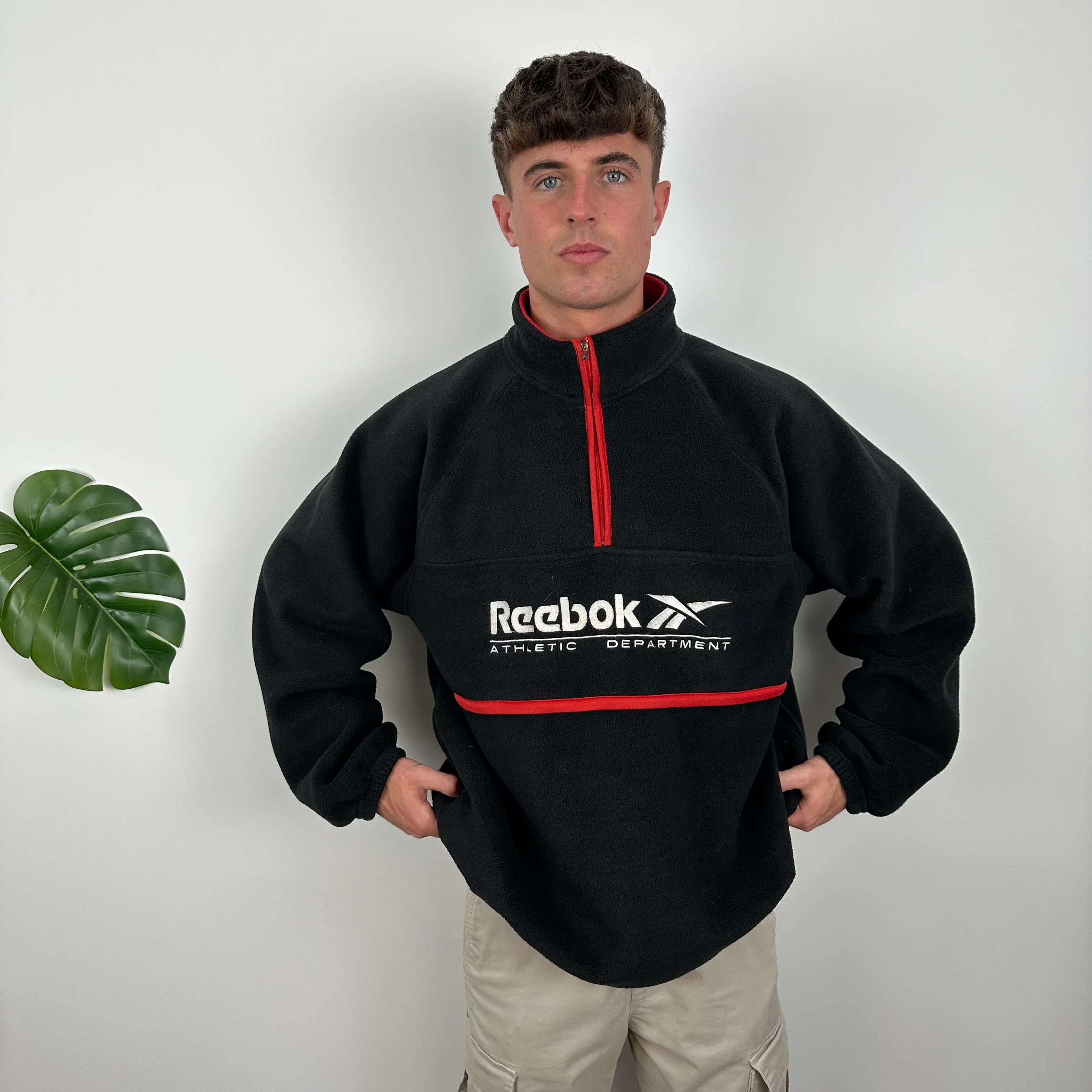 Reebok RARE Black Embroidered Spell Out Teddy Bear Fleece Quarter Zip Sweatshirt (L) - Image 5