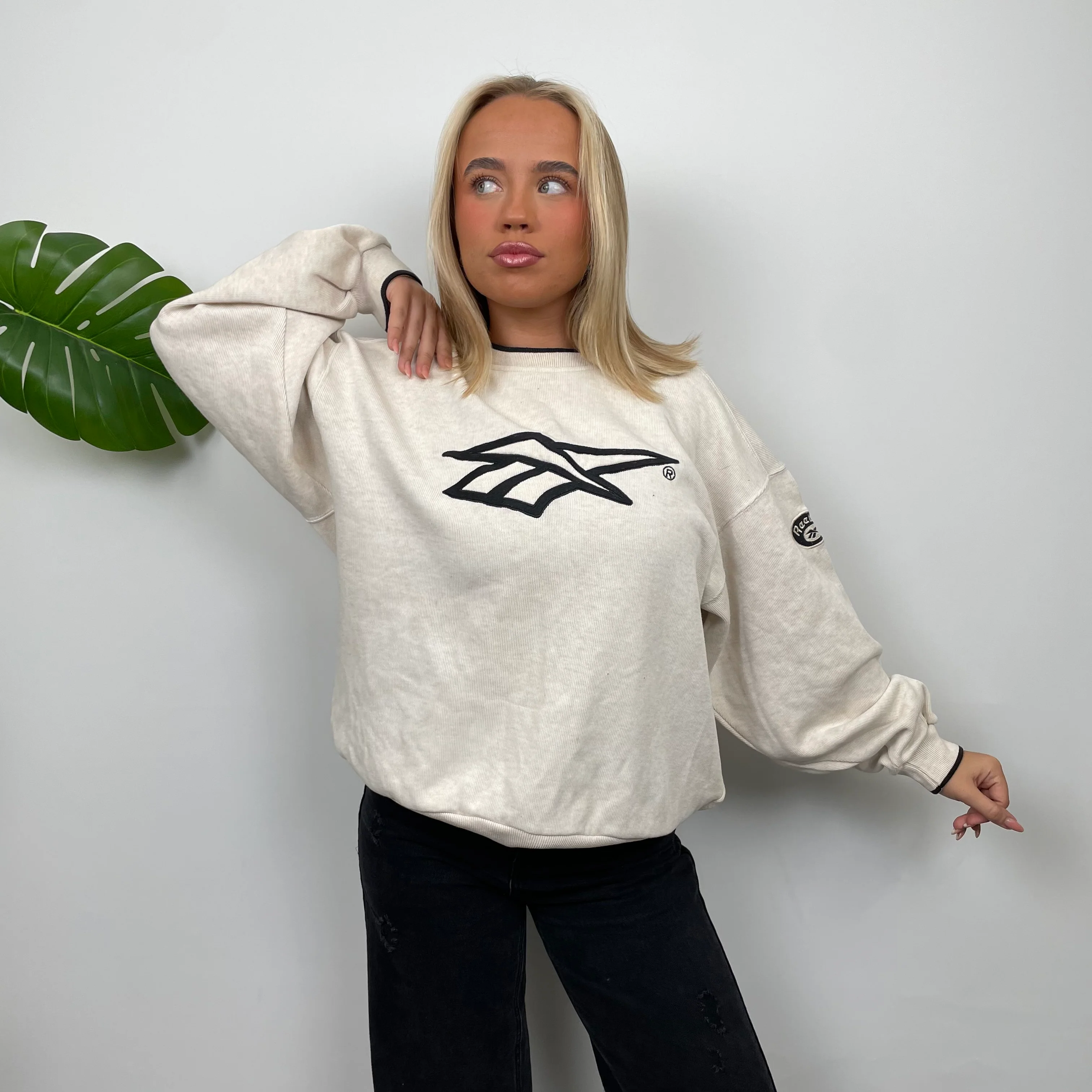Reebok RARE Cream Embroidered Spell Out Sweatshirt (M) - Image 6