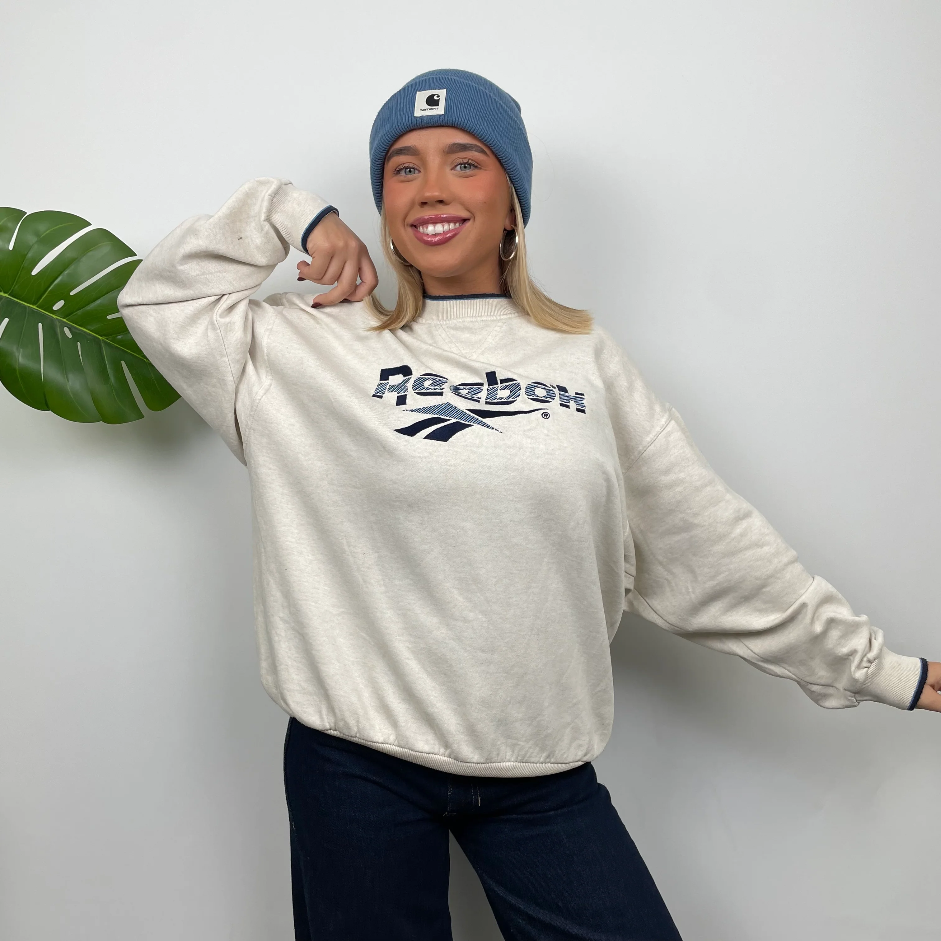 Reebok RARE Cream Embroidered Spell Out Sweatshirt (M) - Image 2