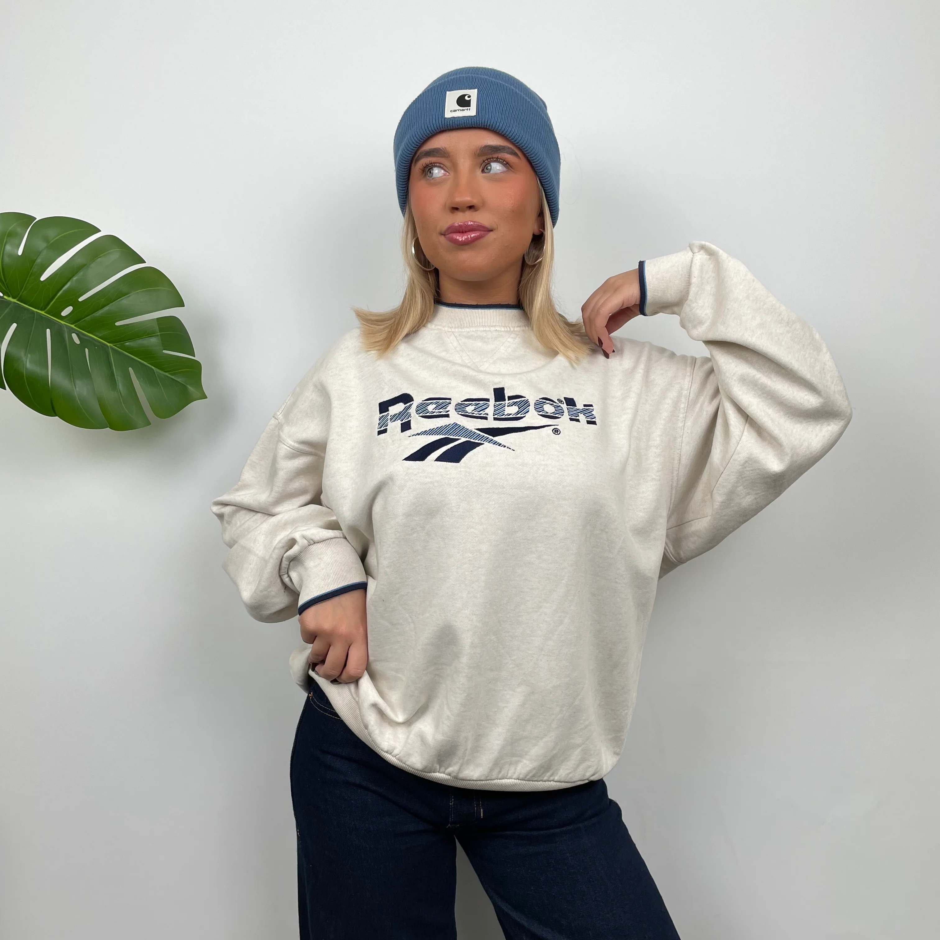 Reebok RARE Cream Embroidered Spell Out Sweatshirt (M) - Image 3
