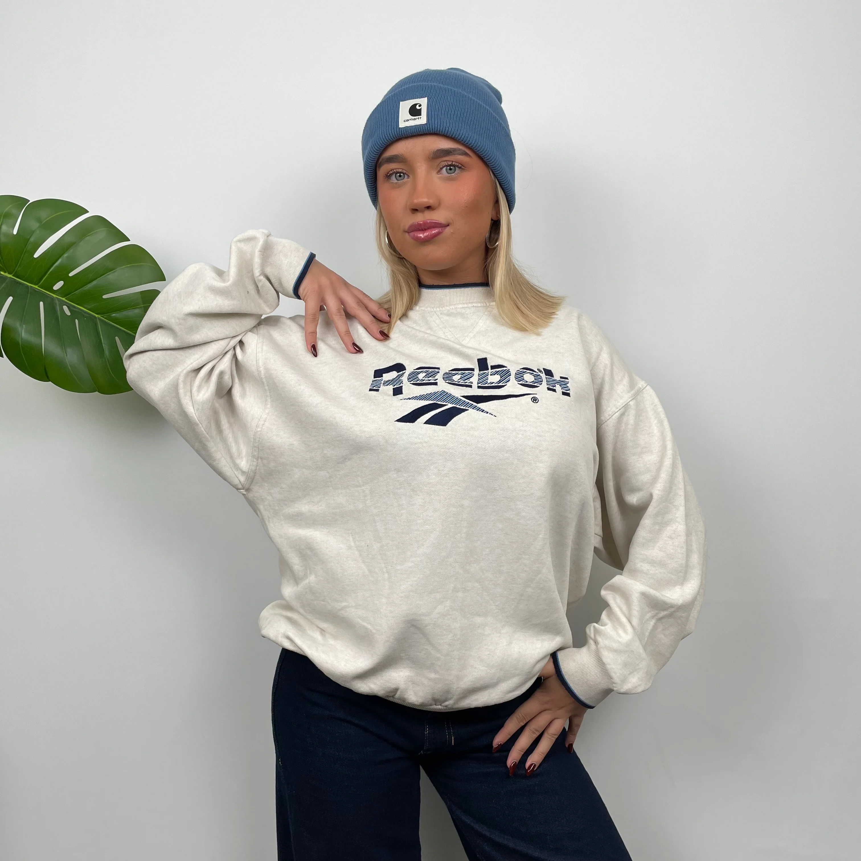 Reebok RARE Cream Embroidered Spell Out Sweatshirt (M) - Image 4