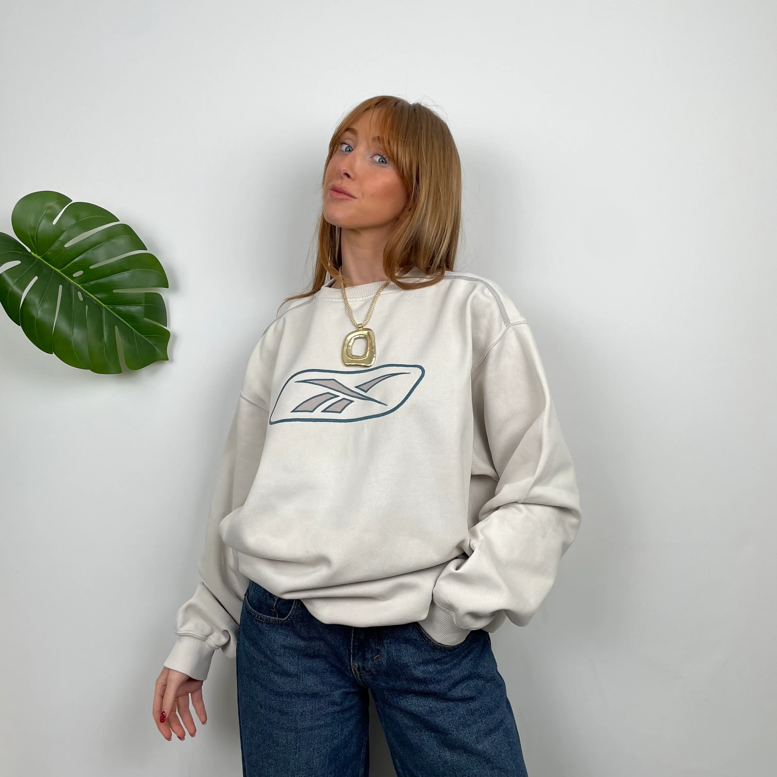 Reebok RARE Cream Embroidered Spell Out Sweatshirt (M) - Image 3