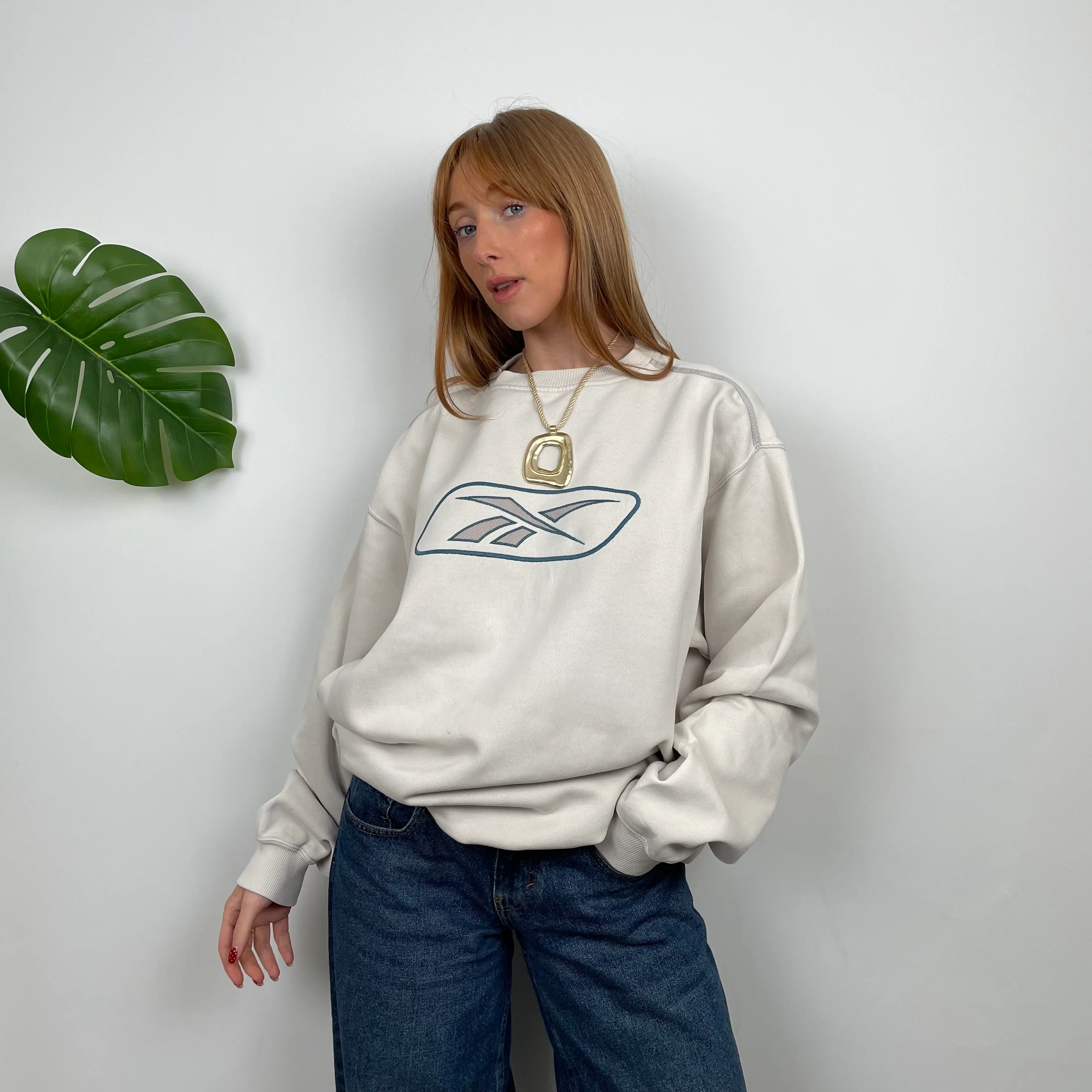 Reebok RARE Cream Embroidered Spell Out Sweatshirt (M) - Image 4