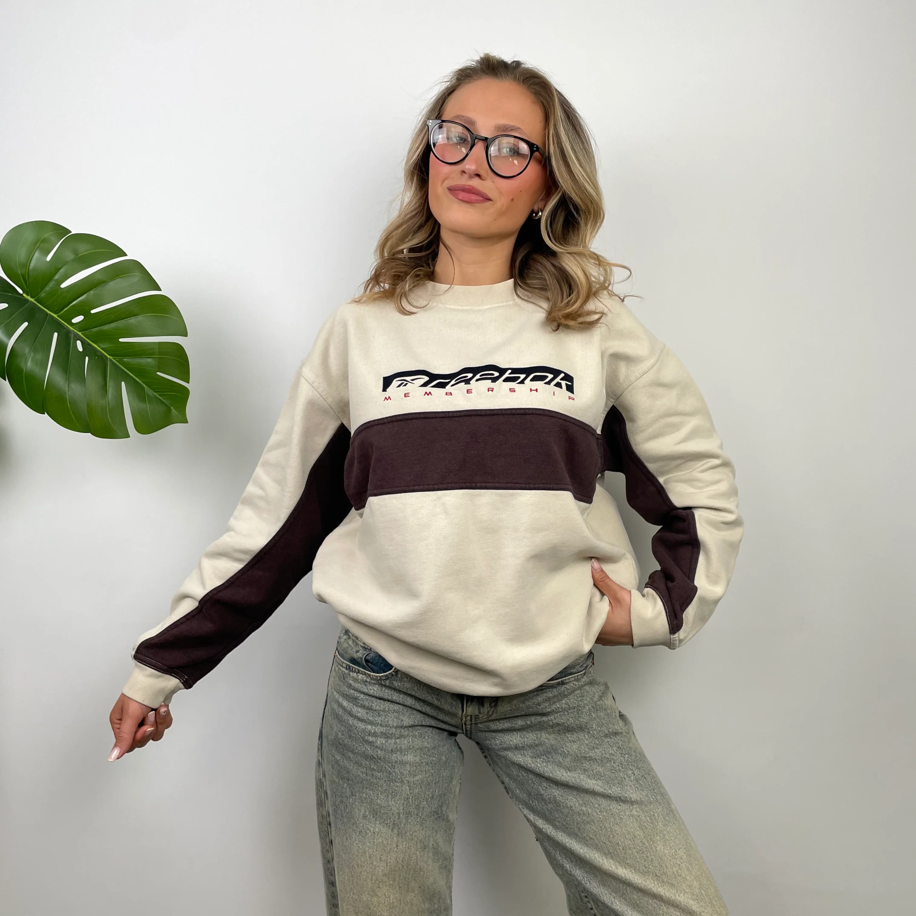 Reebok RARE Cream Embroidered Spell Out Sweatshirt (L) - Image 2