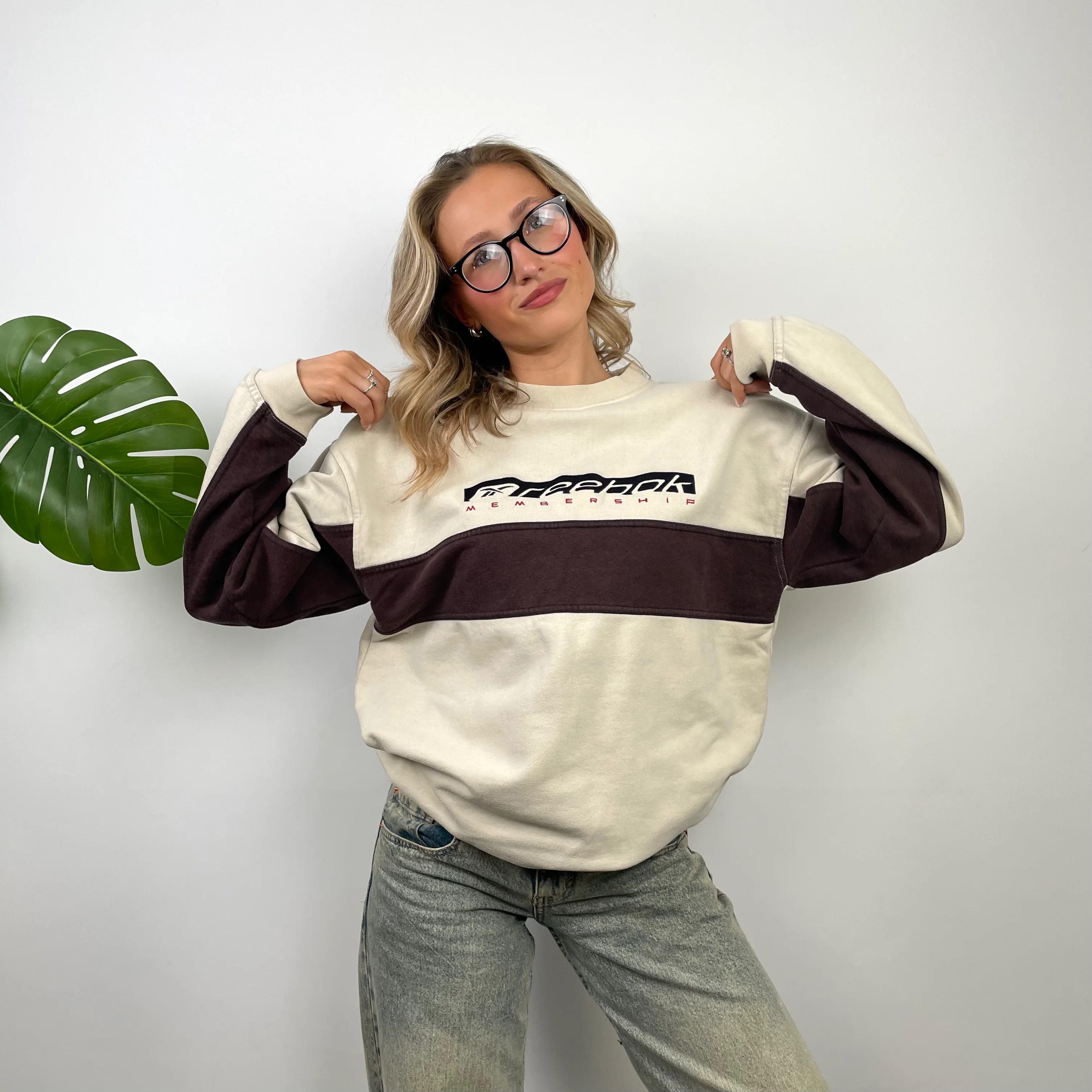 Reebok RARE Cream Embroidered Spell Out Sweatshirt (L) - Image 7