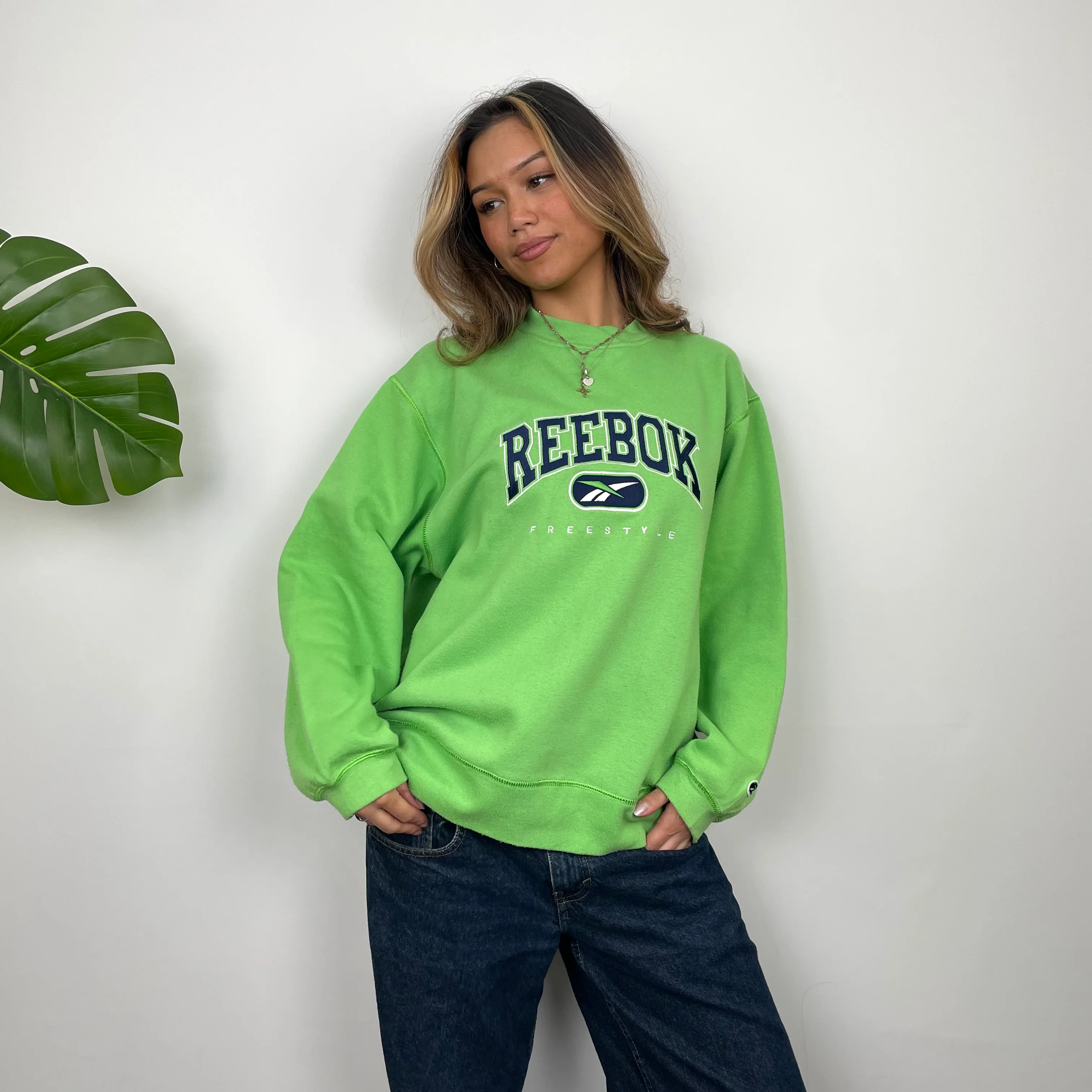 Reebok RARE Green Embroidered Spell Out Sweatshirt (S)