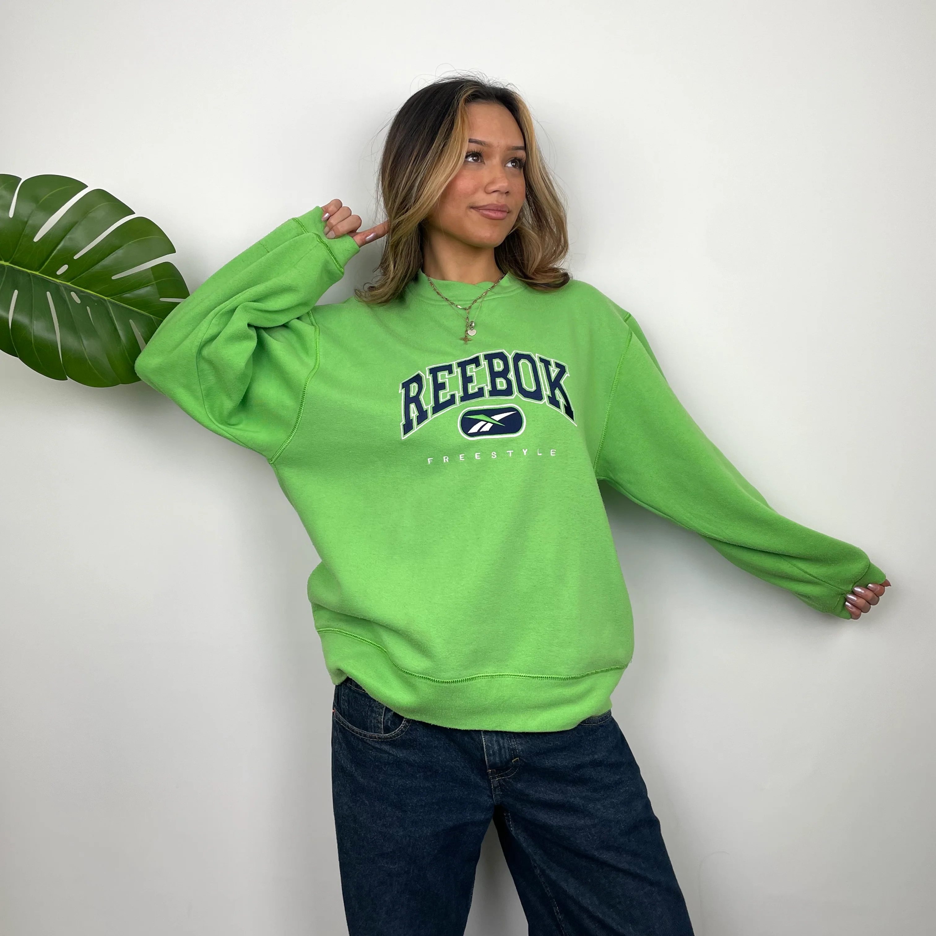 Reebok RARE Green Embroidered Spell Out Sweatshirt (S) - Image 4