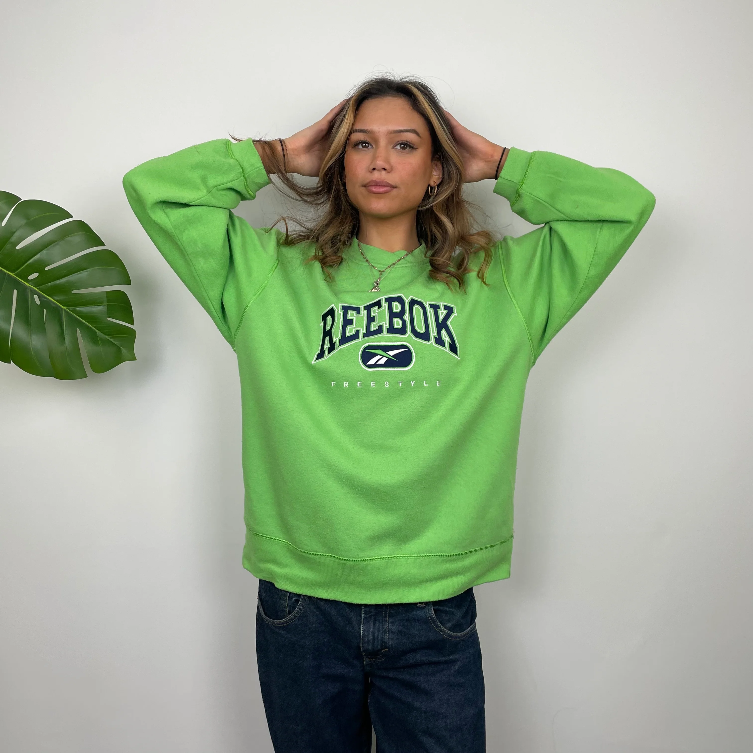Reebok RARE Green Embroidered Spell Out Sweatshirt (S) - Image 5