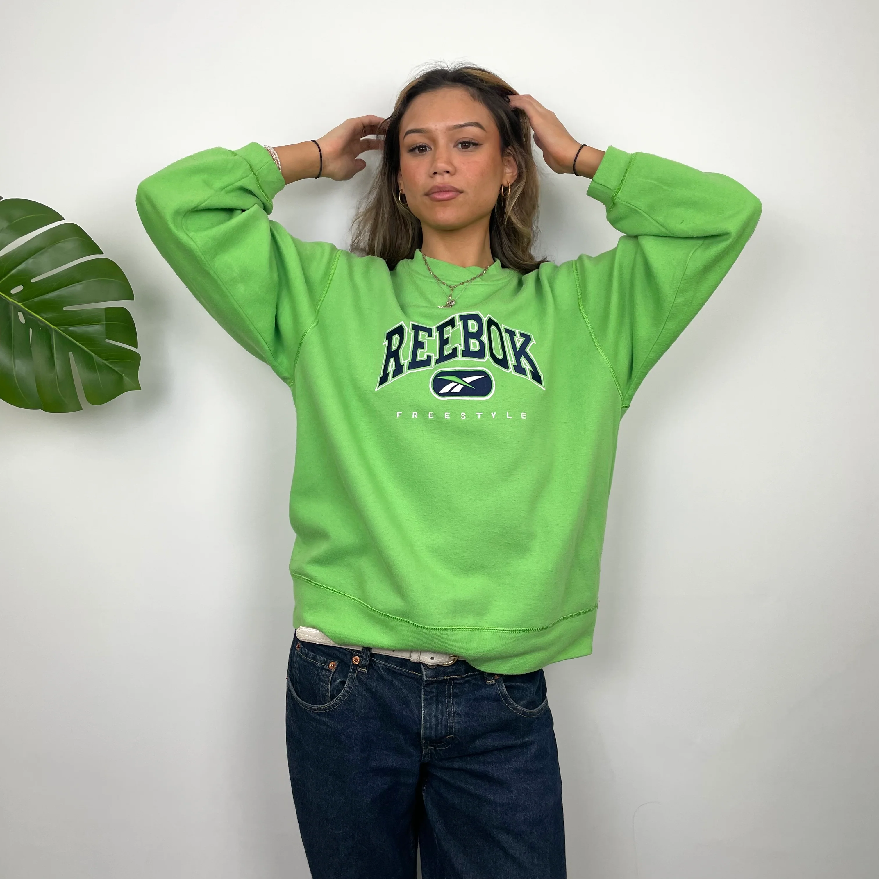 Reebok RARE Green Embroidered Spell Out Sweatshirt (S) - Image 6