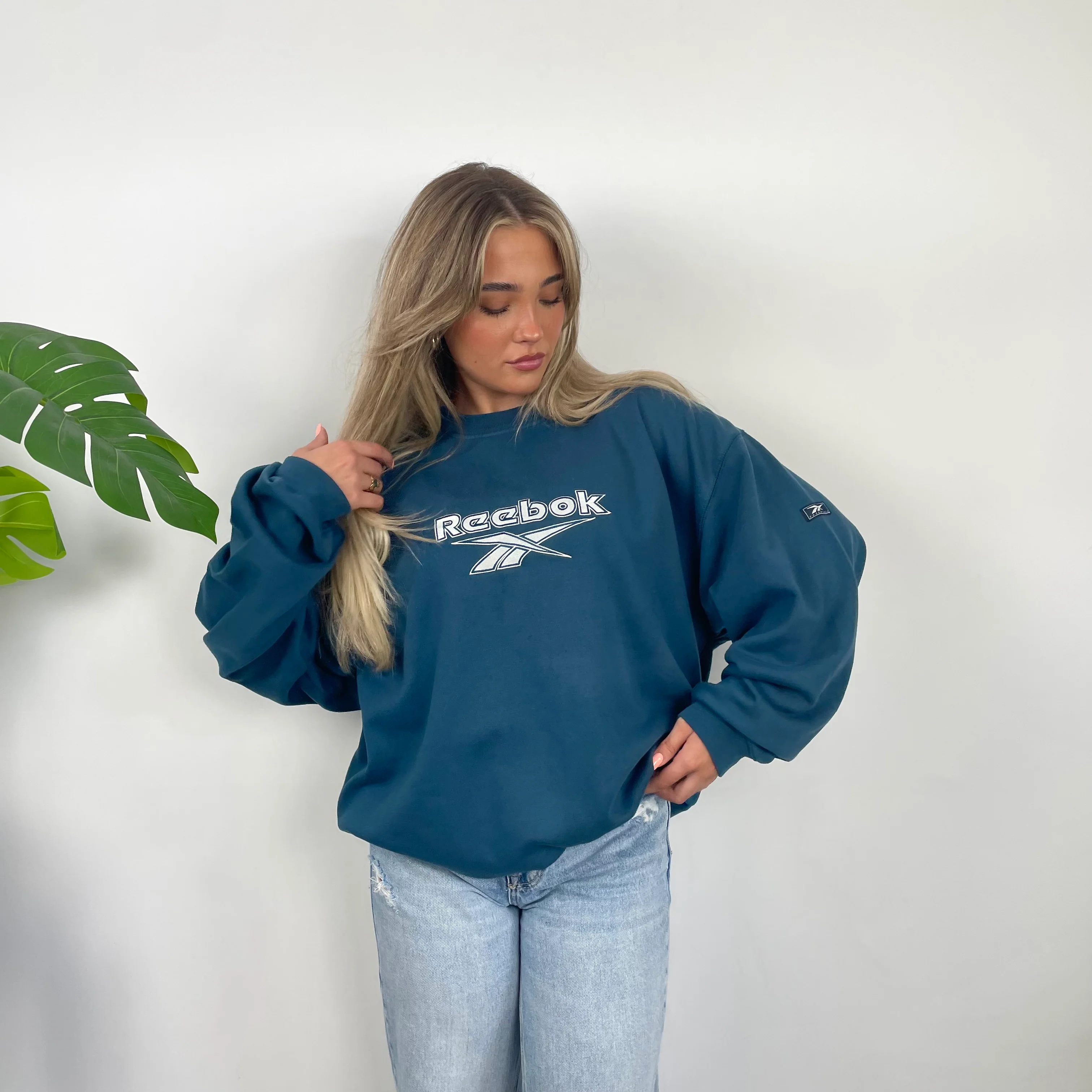 Reebok RARE Green Embroidered Spell Out Sweatshirt (L) - Image 3