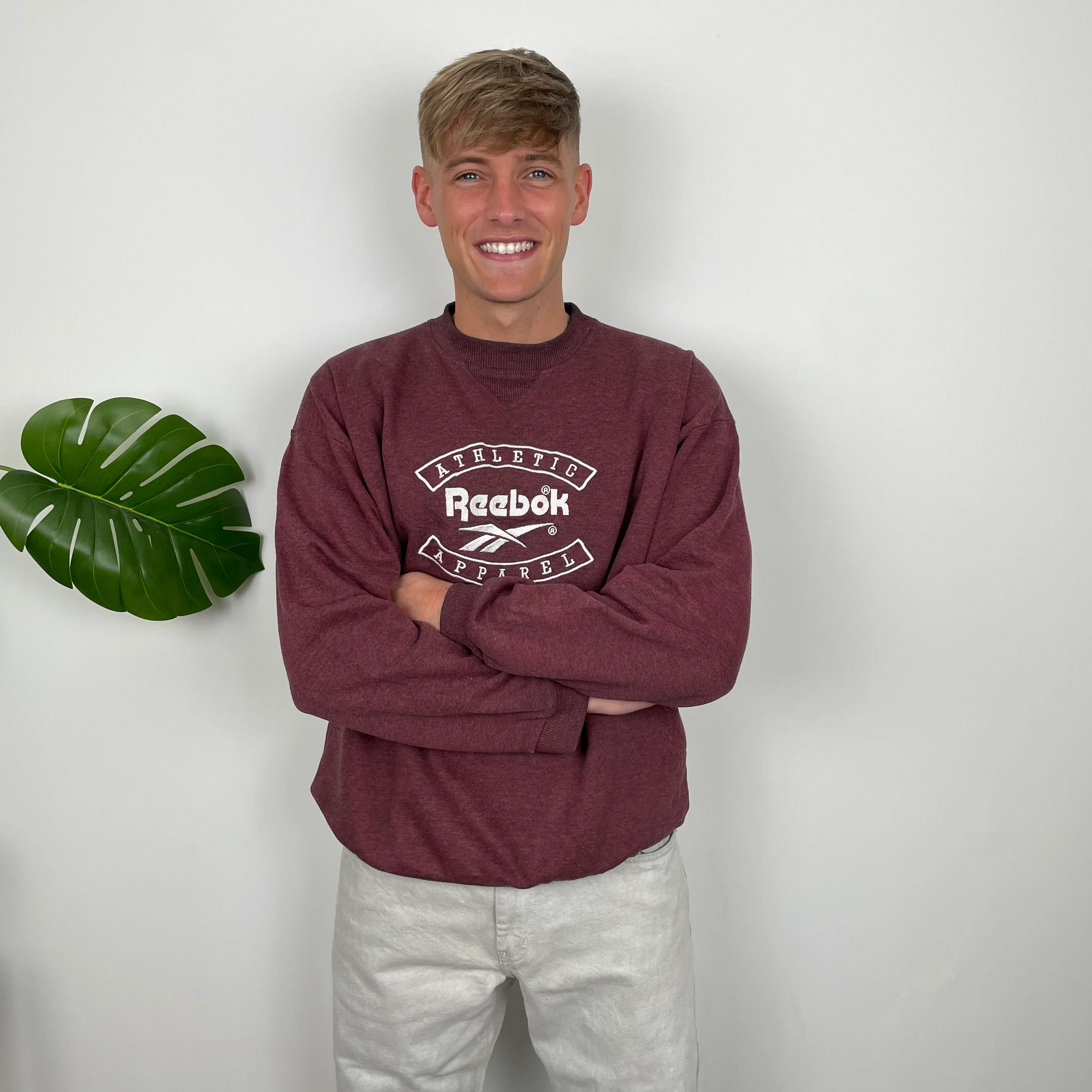 Reebok RARE Maroon Embroidered Spell Out Sweatshirt (M) - Image 2